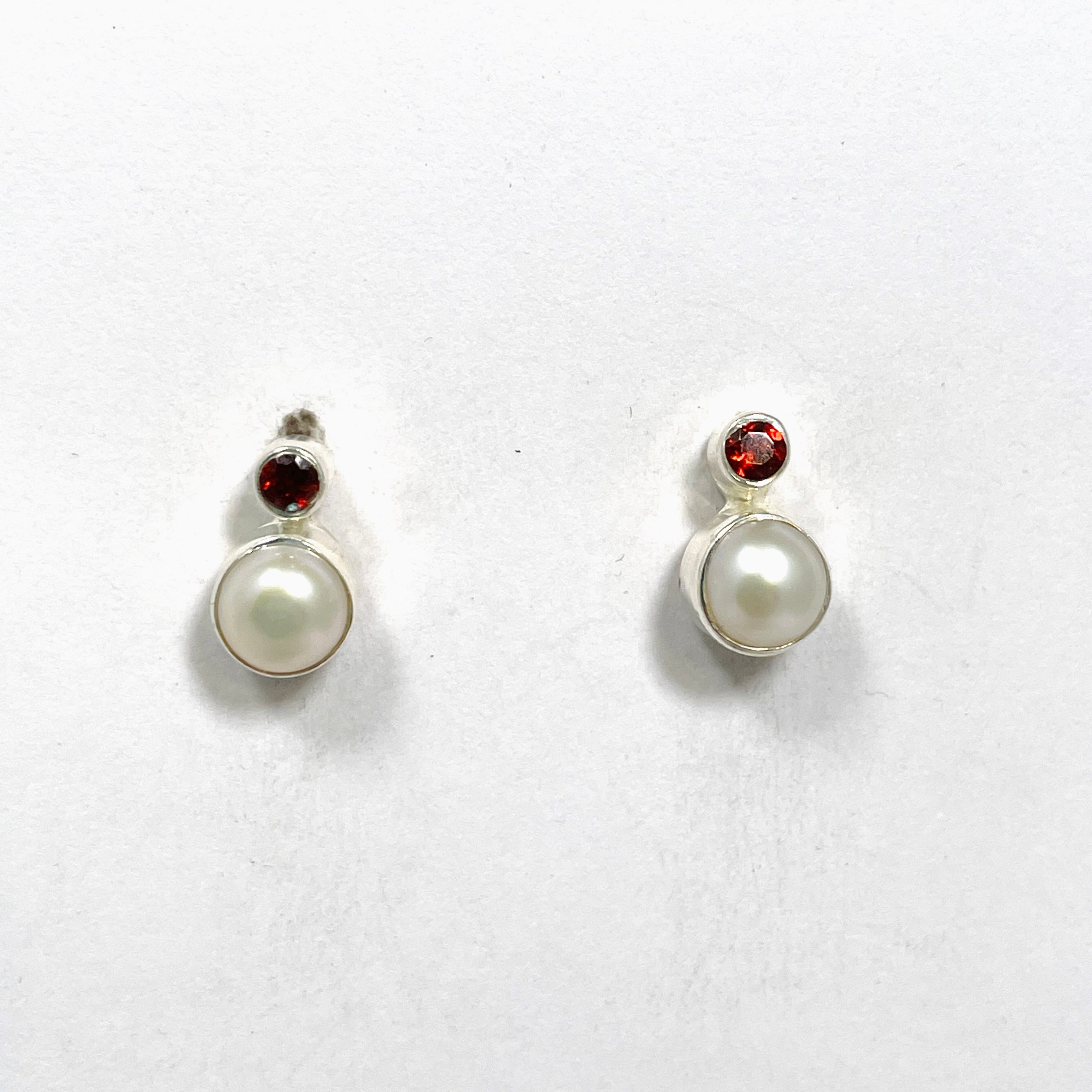 Pearl and Garnet Stud Earrings S259 GAR - Elegant Jewelry for Women, Perfect for Weddings, Parties & Special Occasions