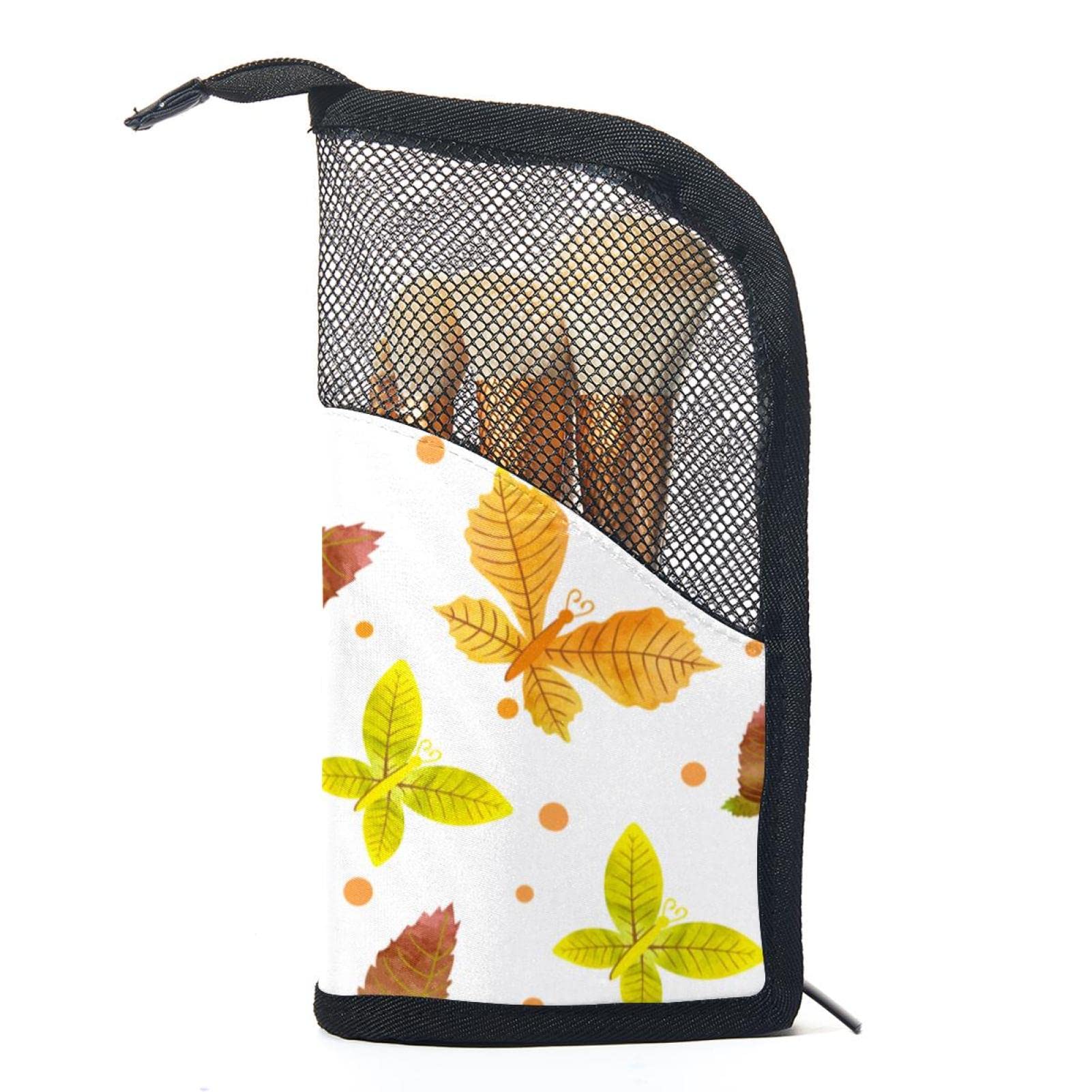 12-Piece Makeup Brush Organizer Bag with Watercolor Butterflies Design - Portable Travel Cosmetic Brush Holder Case for Professional Makeup Artists & Beginners (Autumn Leaves Pattern) - Perfect for Home, Travel & Salon Use