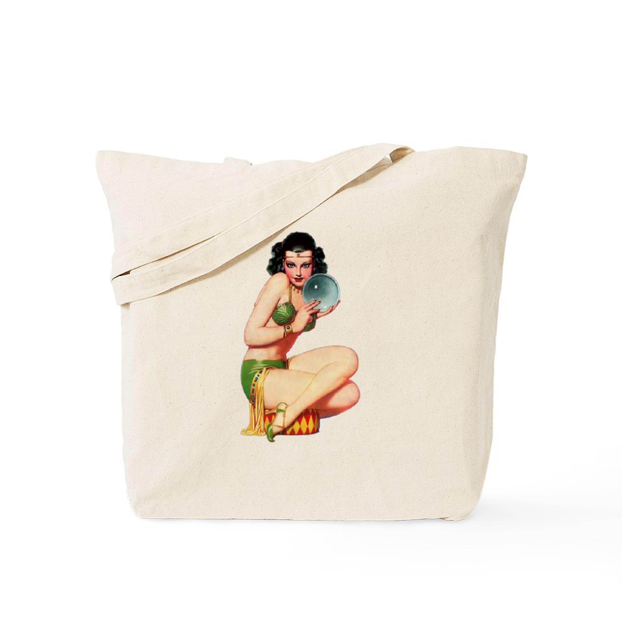 Vintage Pin Up Girl Tote Bag - Natural Canvas Reusable Shopping Bag for Women | Eco-Friendly Grocery Tote, Beach Bag & Everyday Carry