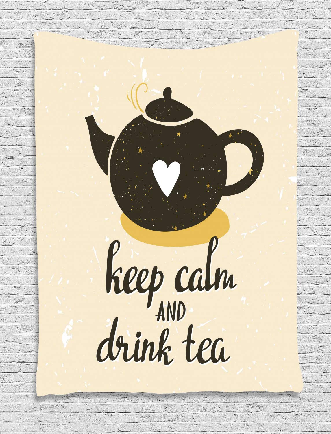 Ambesonne Keep Calm and Drink Tea Tapestry - Heart Teapot Wall Hanging for Bedroom, Living Room, Dorm Decor - 60x80 Inches Green Eggshell - Perfect for Boho Home Decor, Meditation Spaces & Cozy Reading Nooks