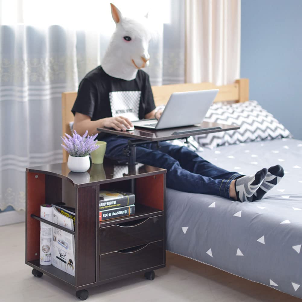 Adjustable Overbed Table with Drawer - Medical Bedside Table & Computer Desk for Hospital, Home, and Office Use - Black - Perfect for Patients, Students, and Remote Workers