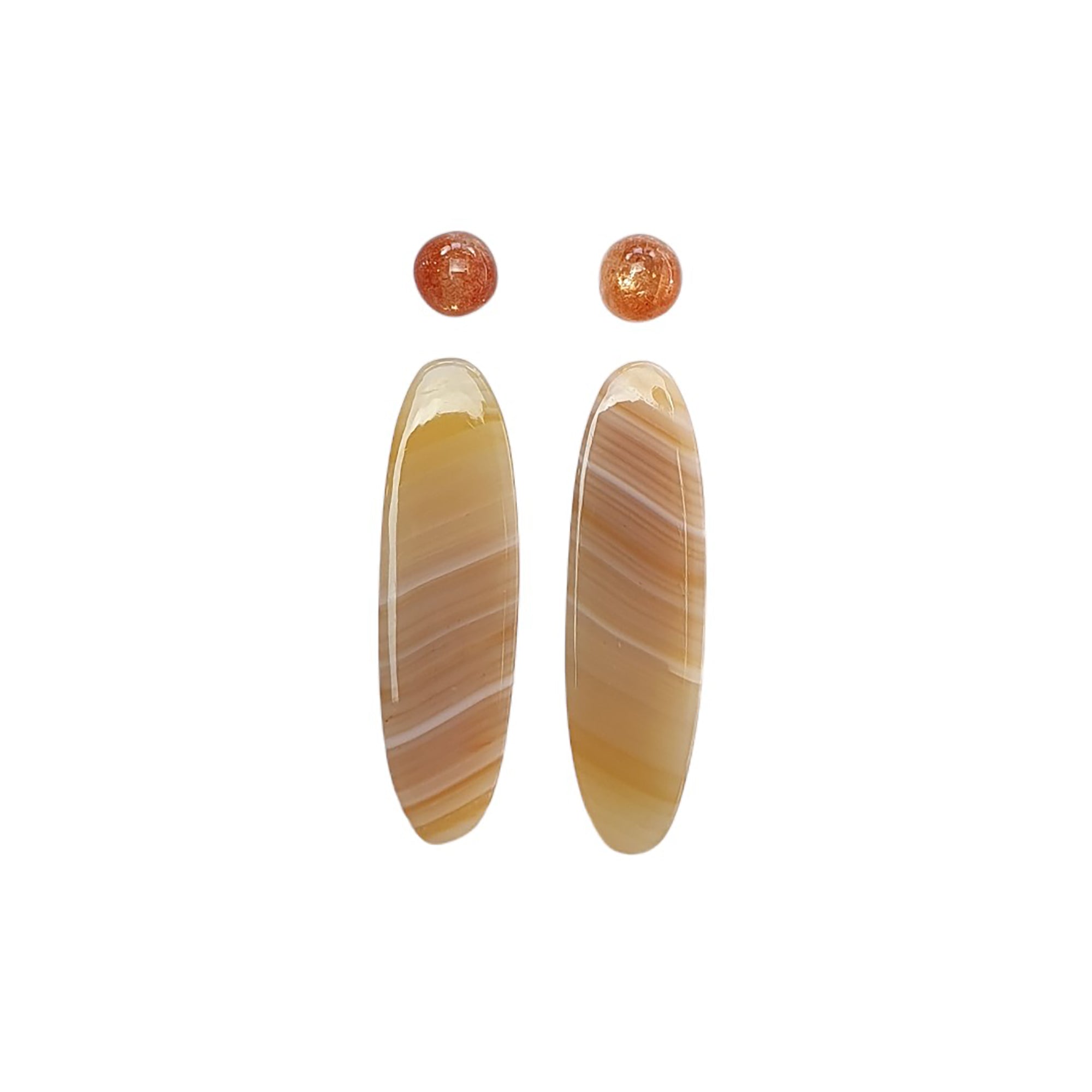 Natural Untreated Botswana Agate Sunstone & Peach Moonstone Gemstone Rose Cut Cabochon - Bi-Color Agate Egg Oval Shape 4pc Set for Jewelry Making, Wire Wrapping & Crystal Healing