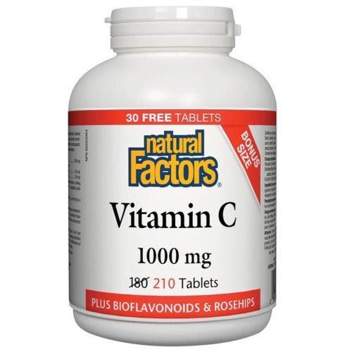 Natural Factors Vitamin C 1000mg with Rose Hips - 210 Tablets for Immune Support & Antioxidant Protection | Daily Supplement for Adults, Travel & Cold Season Wellness