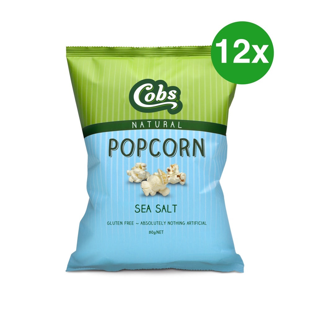 Bulk Deal: Cobs Popcorn Natural Sea Salt 12x80g - Healthy Snack for Movie Nights, Parties & Office Breaks