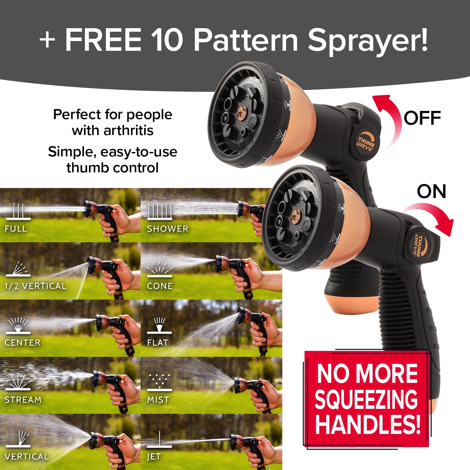 Expandable Garden Hose 50 FT - Copper Bullet Pocket Hose with 10-Pattern Thumb Spray Nozzle, AS-SEEN-ON-TV, 650psi, 3/4 Inch, Lead-Free, Ultra-Lightweight, No-Kink Design - Perfect for Watering Lawns, Gardens, Washing Cars, and Outdoor Cleaning