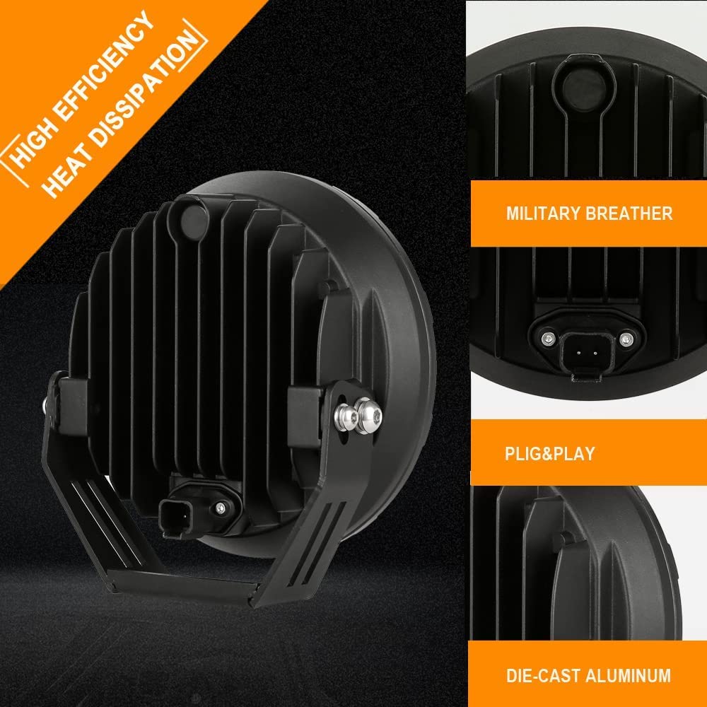 BIGLIONX 7-Inch Round LED Offroad Lights - 2 Pack 210W 32000LM Super Bright Amber Spot Lights with Wiring Harness IP68 Waterproof - Perfect for Trucks, Pickups, ATV, UTV, SUV Off-Road Driving & Night Adventures