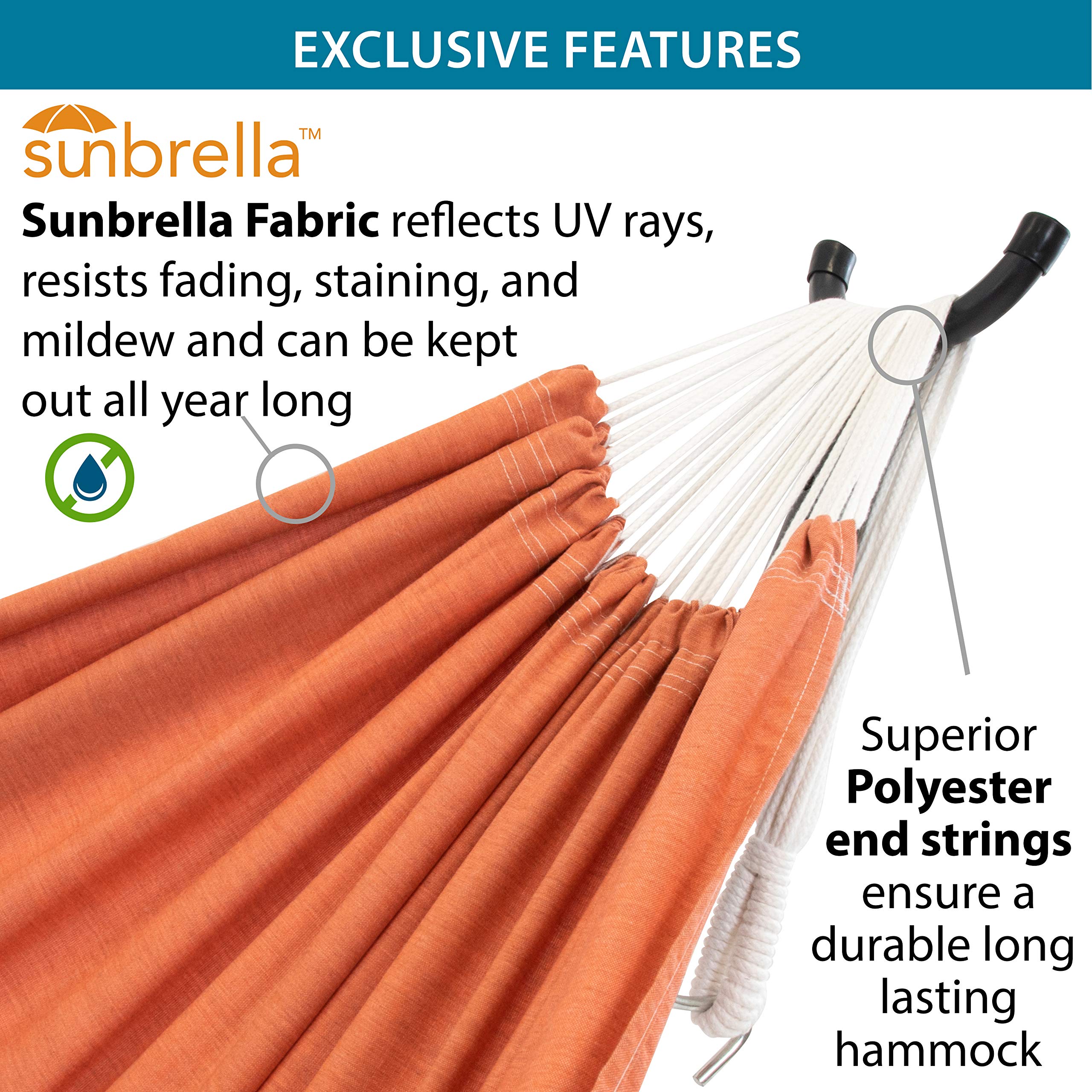 Vivere Double Hammock with Space-Saving Steel Stand - 450 lb Weight Capacity, Includes Premium Carry Bag (Coral) - Perfect for Backyard, Camping & Beach Relaxation