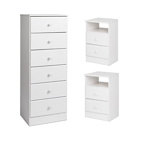 Home Square 3-Piece Bedroom Set - 2 Nightstands with 2 Drawers & 6-Drawer Lingerie Chest - Modern Bedside Storage Furniture for Master Bedroom or Guest Room