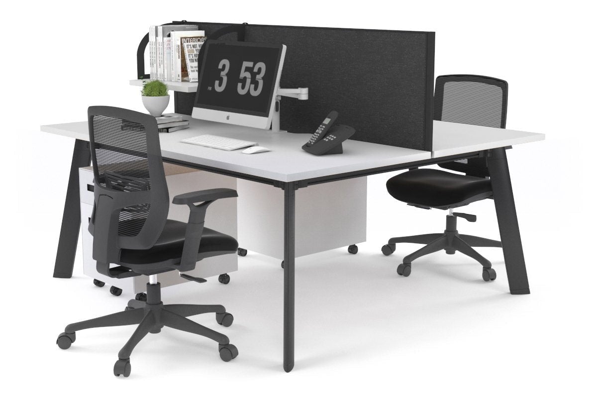2 Person Workstation Black Frame - 1400L x 800W with Cable Management | Dual Office Desk for Home & Business | Perfect for Shared Workspaces & Collaborative Environments