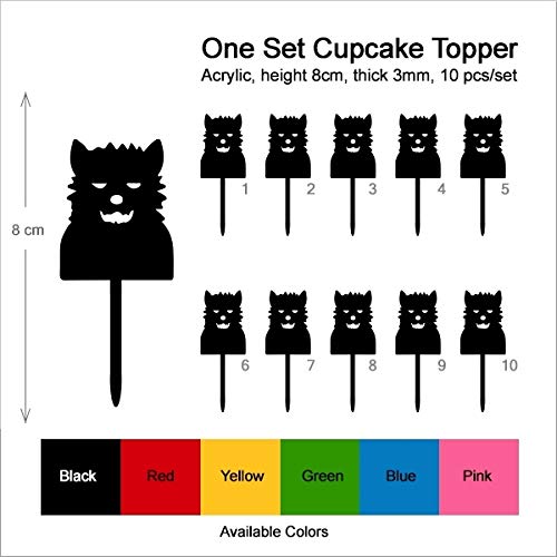 Cute Werewolf Monster Silhouette Acrylic Cupcake Toppers - 10pcs for Halloween Party, Wedding, Birthday Decorations - Perfect for Cupcakes, Cakes, and Dessert Displays