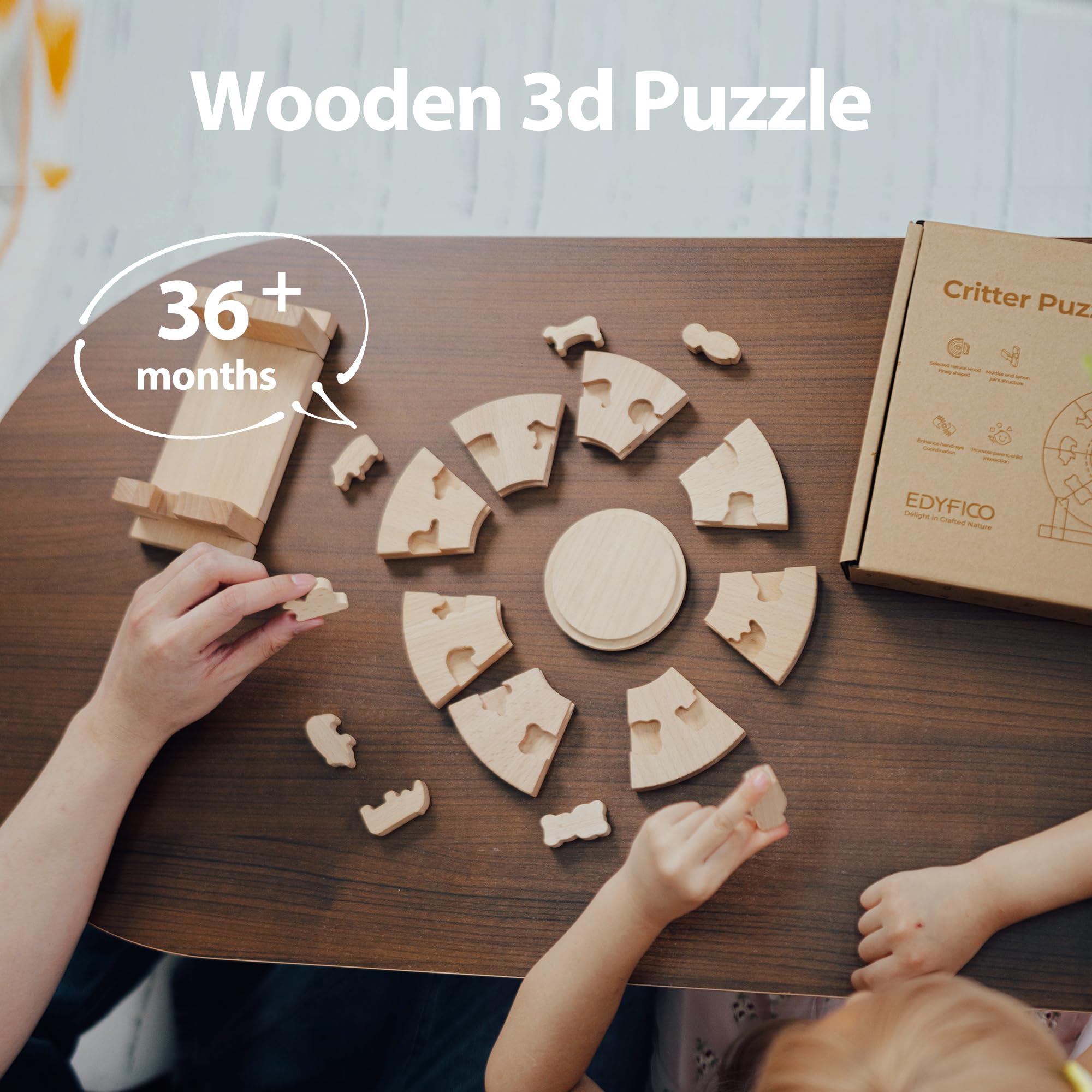 TYP101 2-in-1 Thickened Wooden Puzzle Blocks - Montessori STEM Educational Toys for Kids Ages 3+ | Premium Beech Wood Building Blocks with Interlocking Stackable Design | Includes Display & Storage Stand | Perfect for Preschool Learning, Fine Motor Skills Development & Creative Play at Home or Classroom