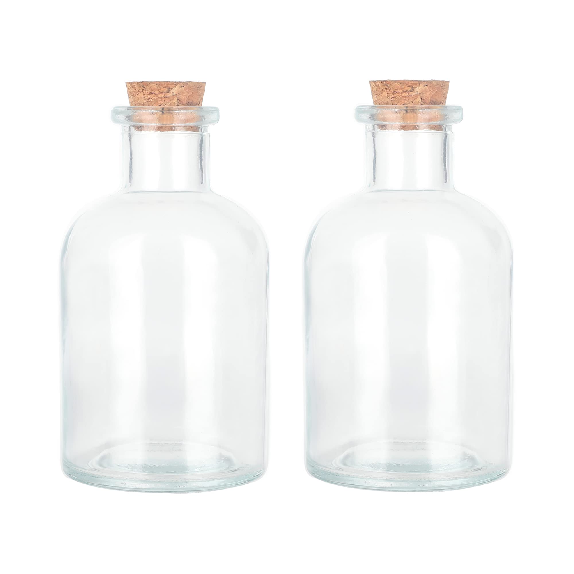 Magic Season Decorative Glass Bottles with Cork Stoppers - 5 fl oz Round Bottles (2 Pack) - Perfect for DIY Crafts, Essential Oil Storage & Home Decor