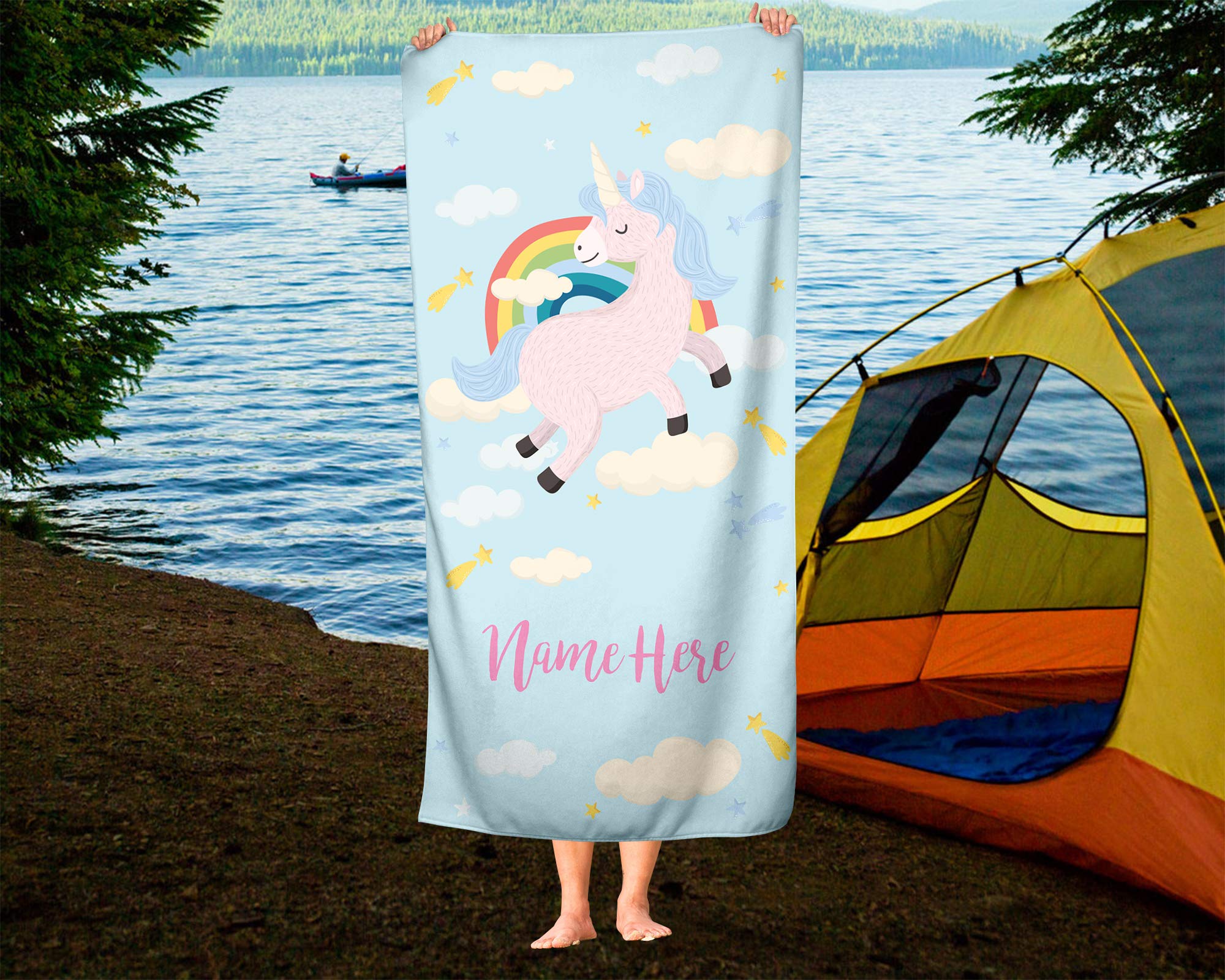 Custom Personalized Unicorn Rainbow Towel - Soft Absorbent Travel Beach Pool & Bath Towel for Adults, Kids, Toddlers, Boys & Girls - Perfect for Swimming, Spa, Gym, Vacation & Gift Giving