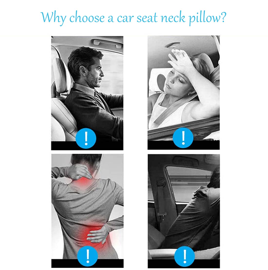 YUNNUO Adjustable Car Seat Neck Pillow - Memory Foam Support with Breathable Ice Silk Cover for Driving Comfort (Gray) | Perfect for Long Road Trips & Commuting