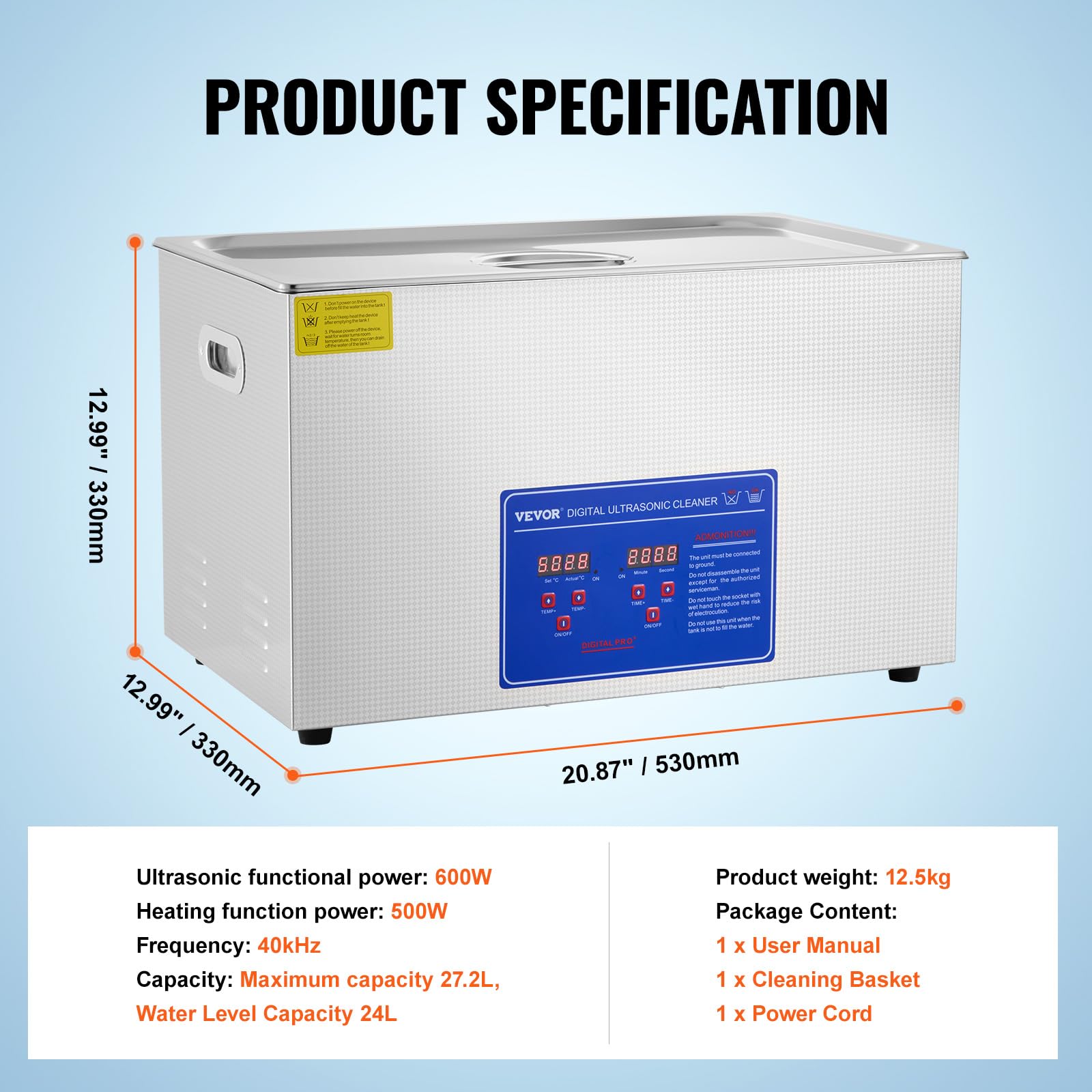VEVOR 30L Industrial Ultrasonic Cleaner with Digital Timer & Heater, 40kHz 1100W Professional Large Ultrasonic Cleaning Machine for Wrench Tools, Metal Parts, Dental Instruments - Perfect for Automotive Repair, Jewelry Cleaning & Laboratory Equipment Maintenance