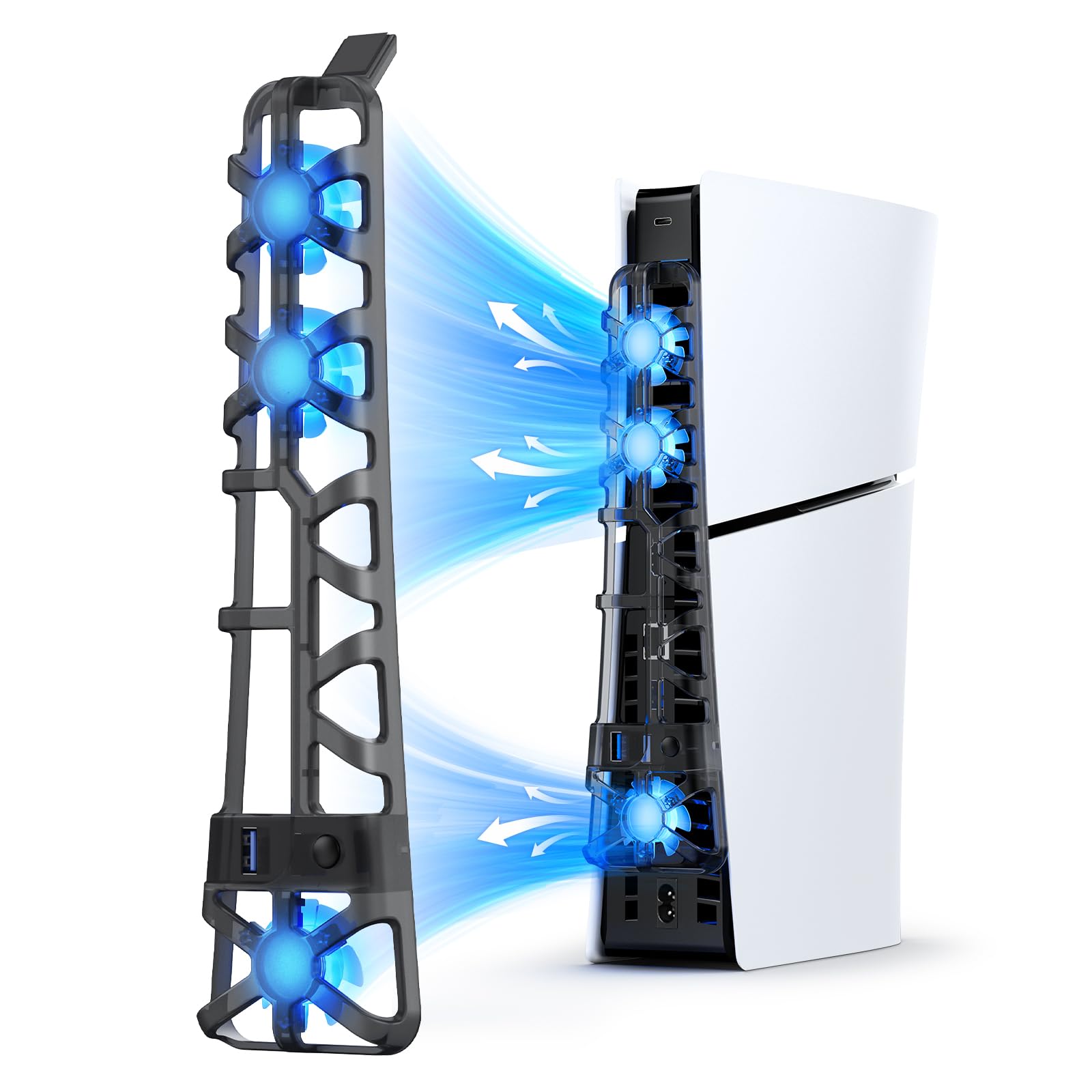 NexiGo PS5 Slim Cooling Fan - Adjustable Speed, Auto On/Off, USB 3.0 Port - Enhanced Cooling System for PS5 Slim Disc & Digital Edition - Perfect for Gaming, Streaming & Long Play Sessions