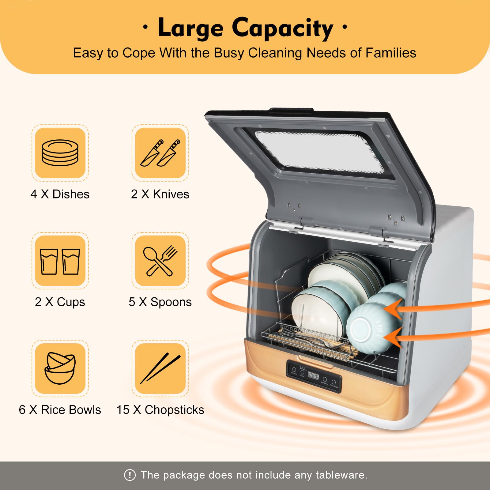 800W Portable Countertop Dishwasher - 3 Wash Modes & 2 Drying Methods, Compact Dishwasher for Small Apartments, Dorms, RVs - No Plumbing Required | Perfect for Kitchen, Studio, Camping & Tiny Homes