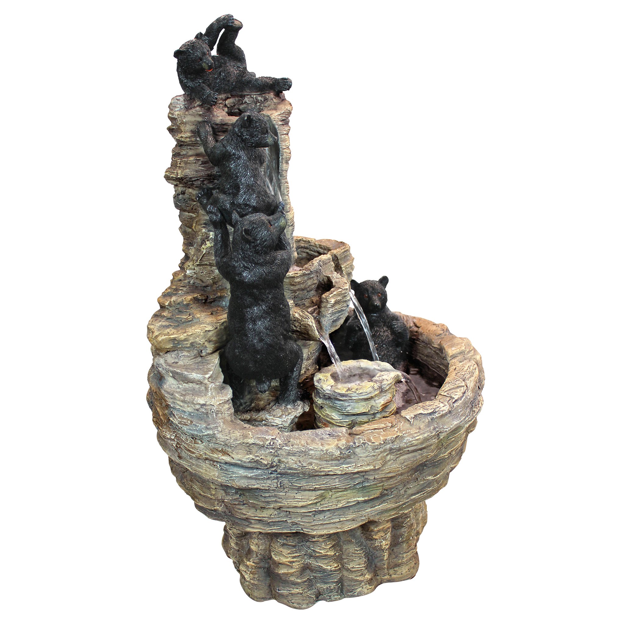 Rocky Mountain Splash Black Bears Outdoor Garden Water Fountain - Natural Stone Decorative Water Feature for Patio, Yard, and Garden Landscaping