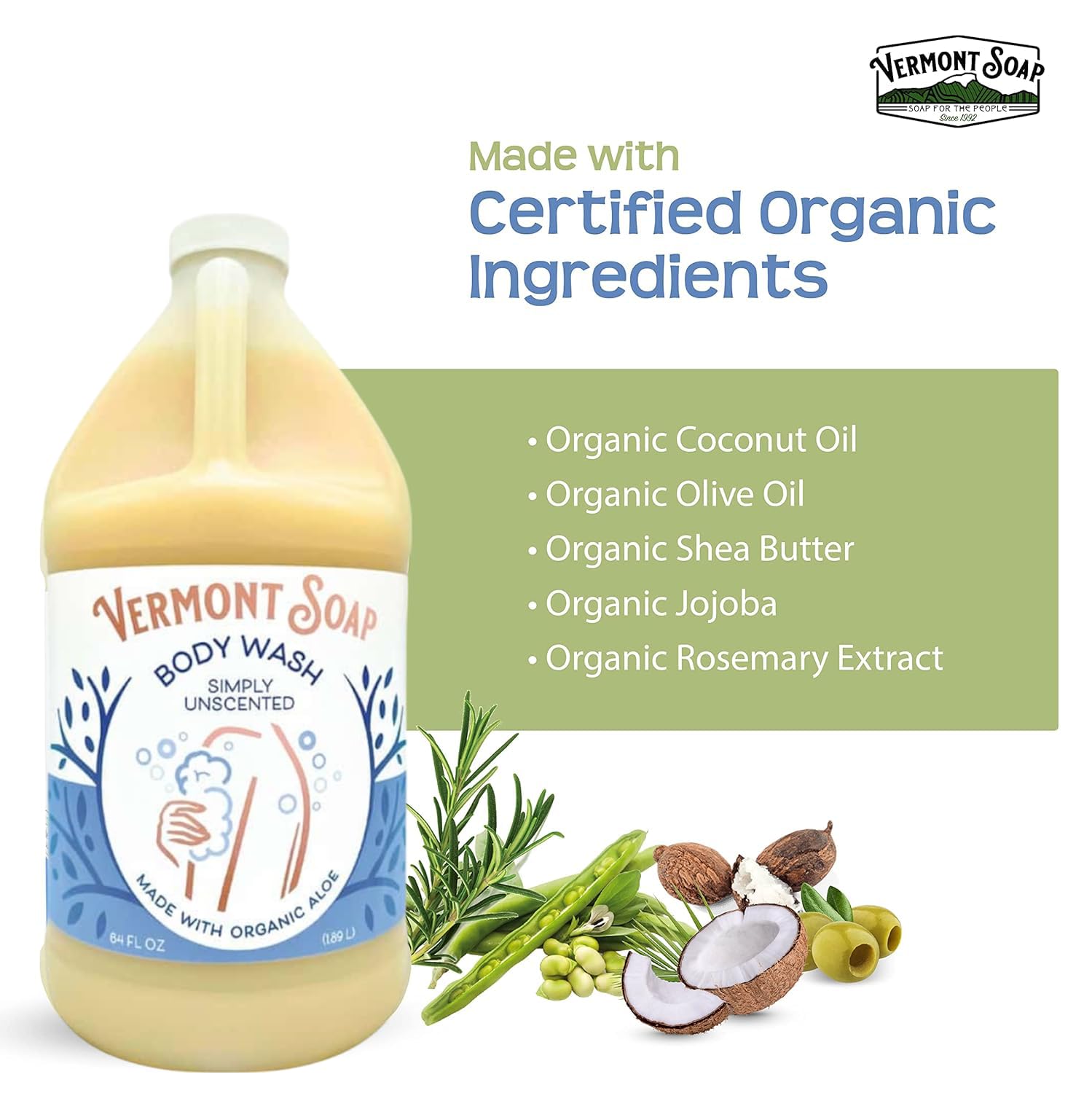 **Vermont Natural Shea Butter Body Wash - Fragrance Free Moisturizing & Soothing Gel for Women & Men (Simply Unscented, 64oz) - Perfect for Sensitive Skin & Daily Hydration**