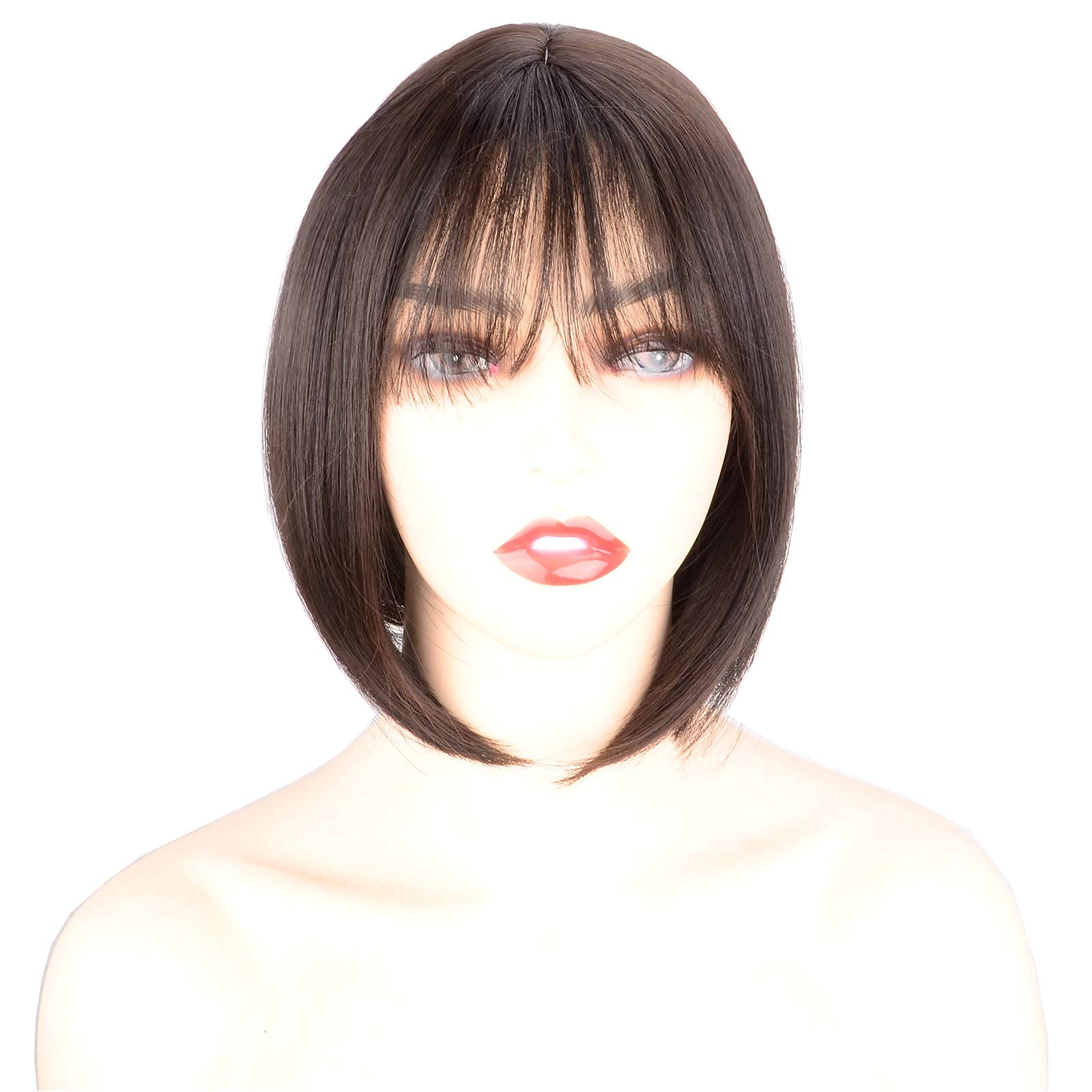 Short Bob Wig with Bangs - Straight Synthetic Hair Replacement for Women (Chocolate Brown) - Perfect for Cosplay, Daily Wear & Costume Parties