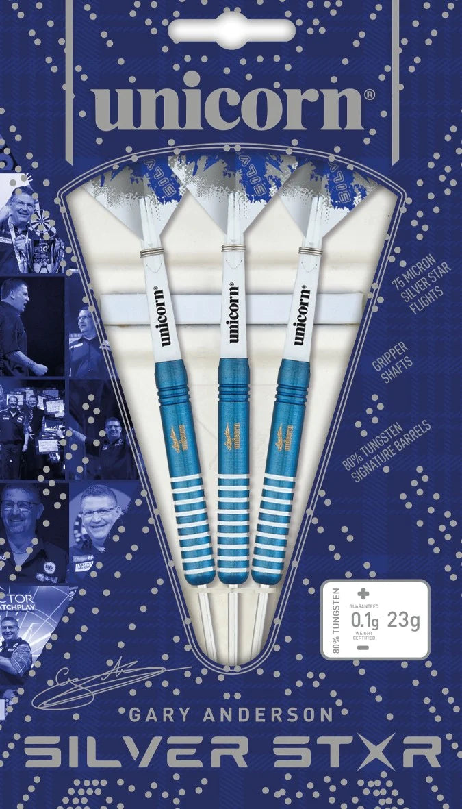 Unicorn Gary Anderson Blue SilverStar 80% Tungsten Darts - Professional Steel Tip Darts for Precision Throwing | Perfect for Home, Bar & Competitive Play
