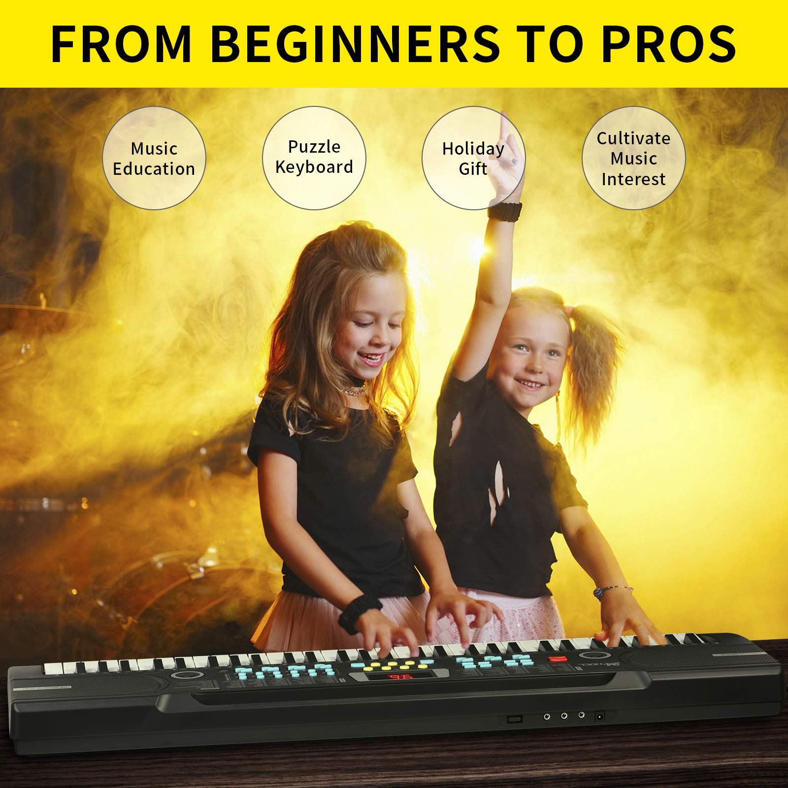 61-Key Lighted Keyboard Piano for Kids - Portable with Stand & Mic, Perfect for Beginners & Gifts