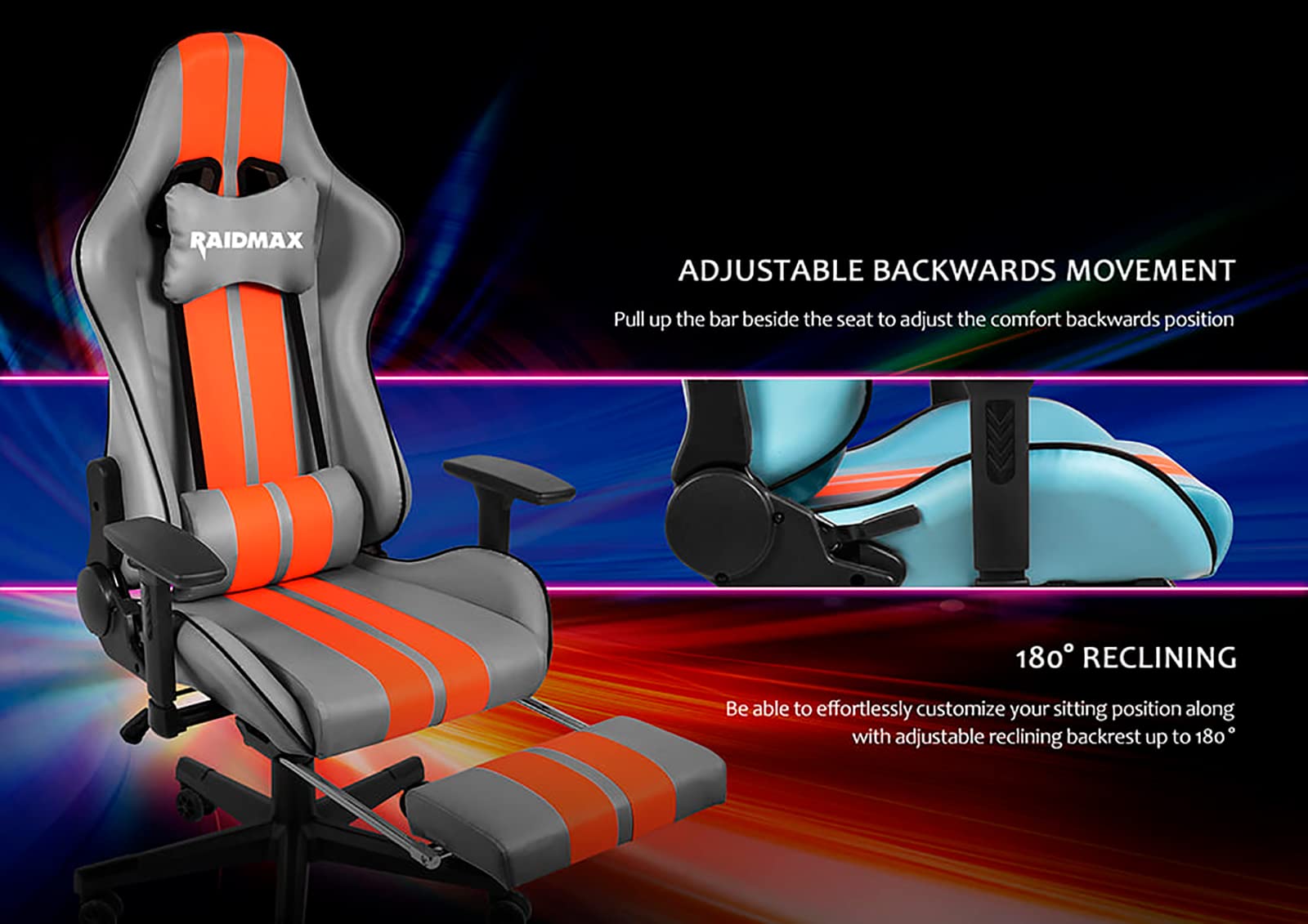 Raidmax Superior DK905 Racing Style Ergonomic Gaming Chair - Adjustable 3D Armrests, Headrest & Lumbar Support, Tilt Mechanism, Reclining Back with Certified Gas Lift - Perfect for PC Gaming, Esports & Home Office Setup