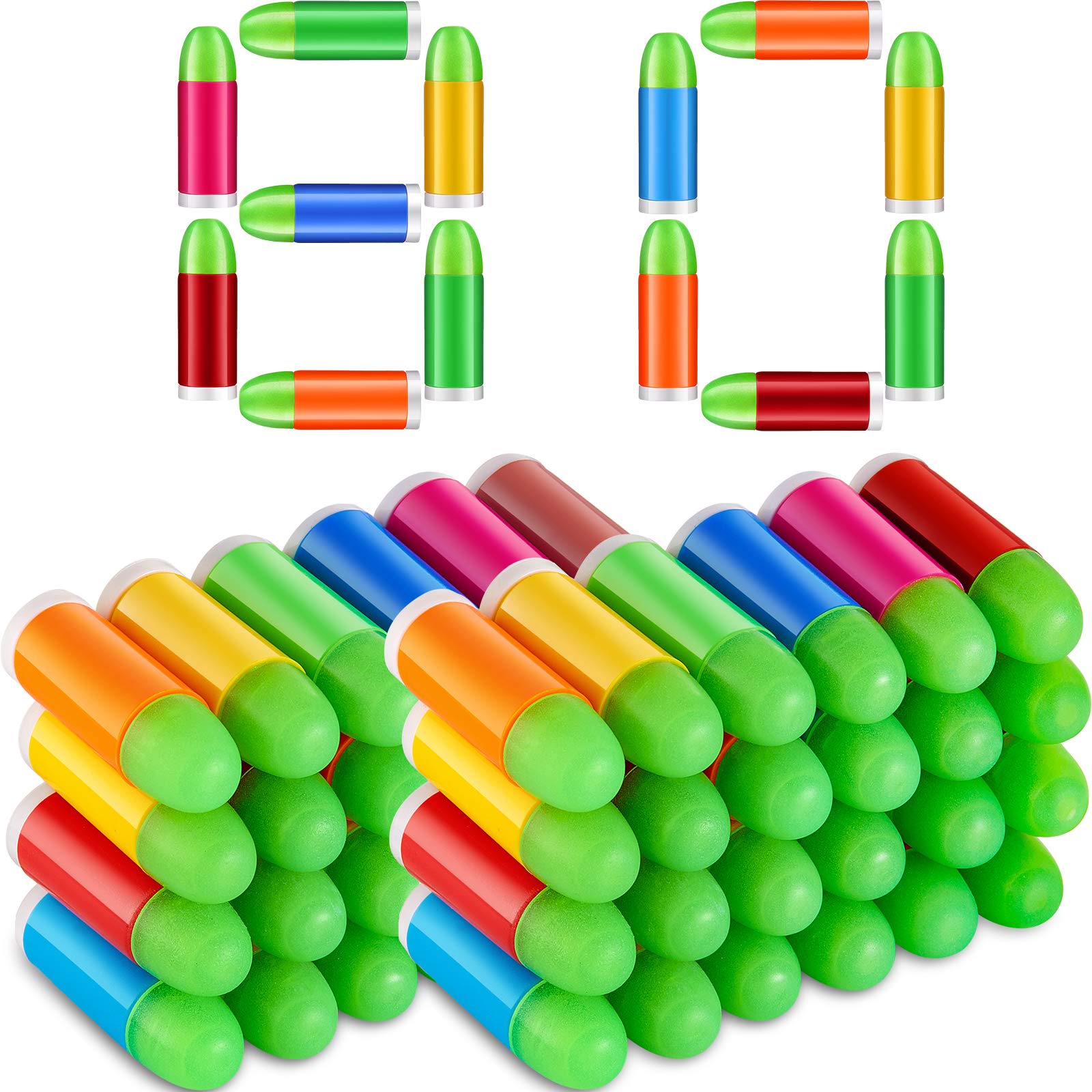 80-Piece Mixed Color Glow in The Dark Rubber Toy Gun Bullets - Compatible with M1911, C96 & 45 ACP Toy Guns - Perfect for Nerf Battles, Target Practice & Nighttime Play