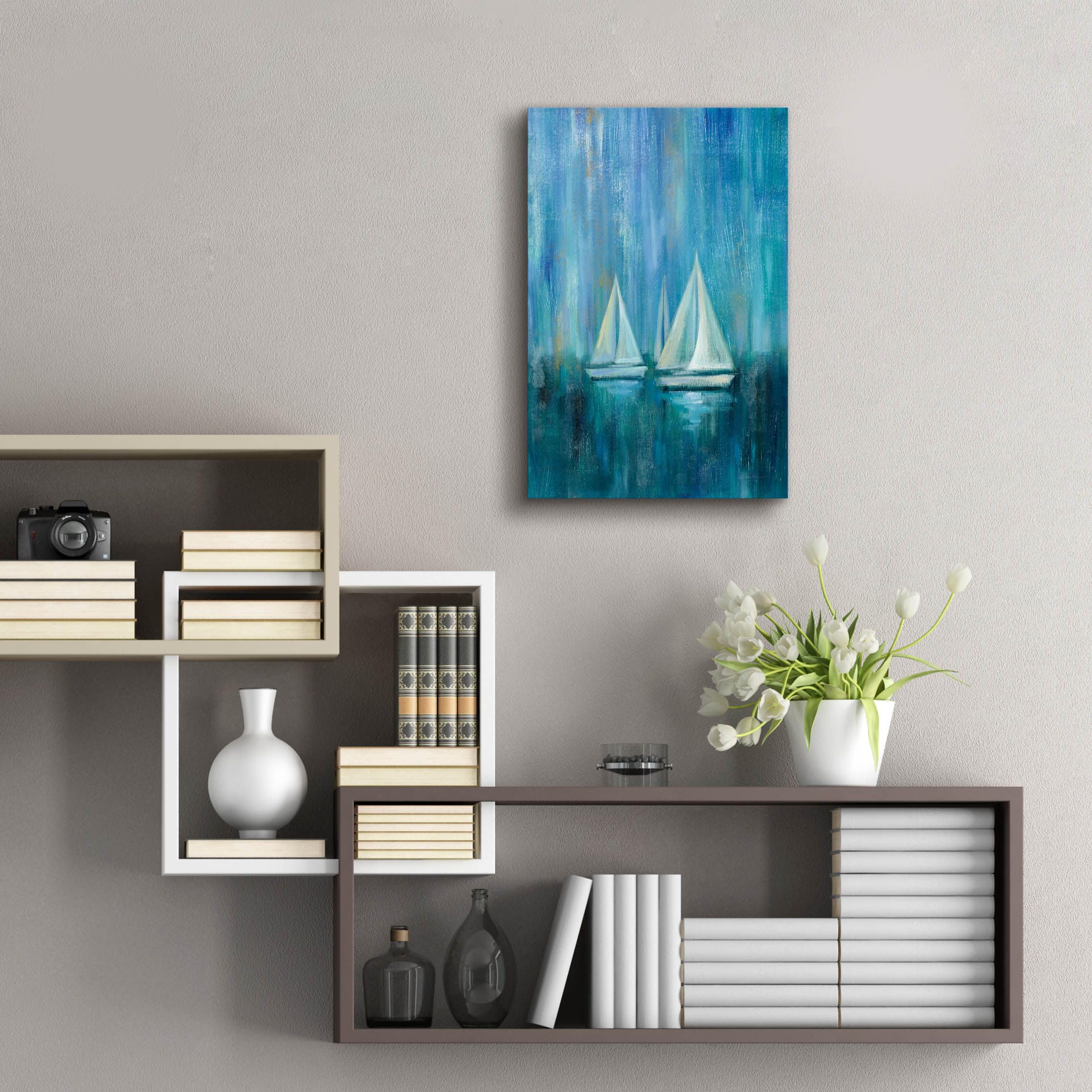 Epic Art 'Sailboat Simplicity II' by Silvia Vassileva - 16x24 Inch Acrylic Glass Wall Decor - Modern Nautical Painting for Living Room, Bedroom & Office