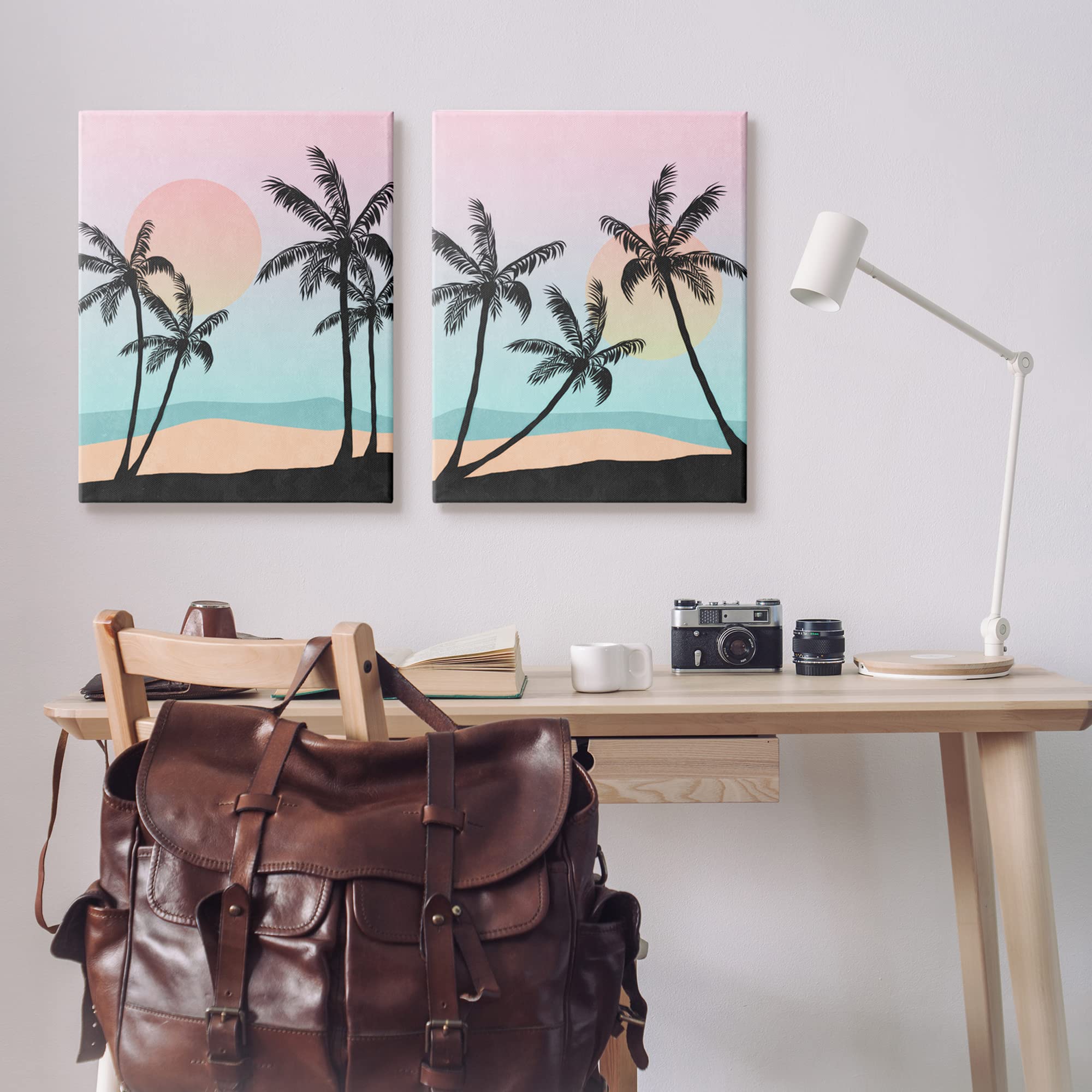 Tropical Sunset Sunrise Palm Tree Beach Illustration Art Print by Nina Blue | Coastal Decor, Beach House Wall Art, Vacation Home Decor