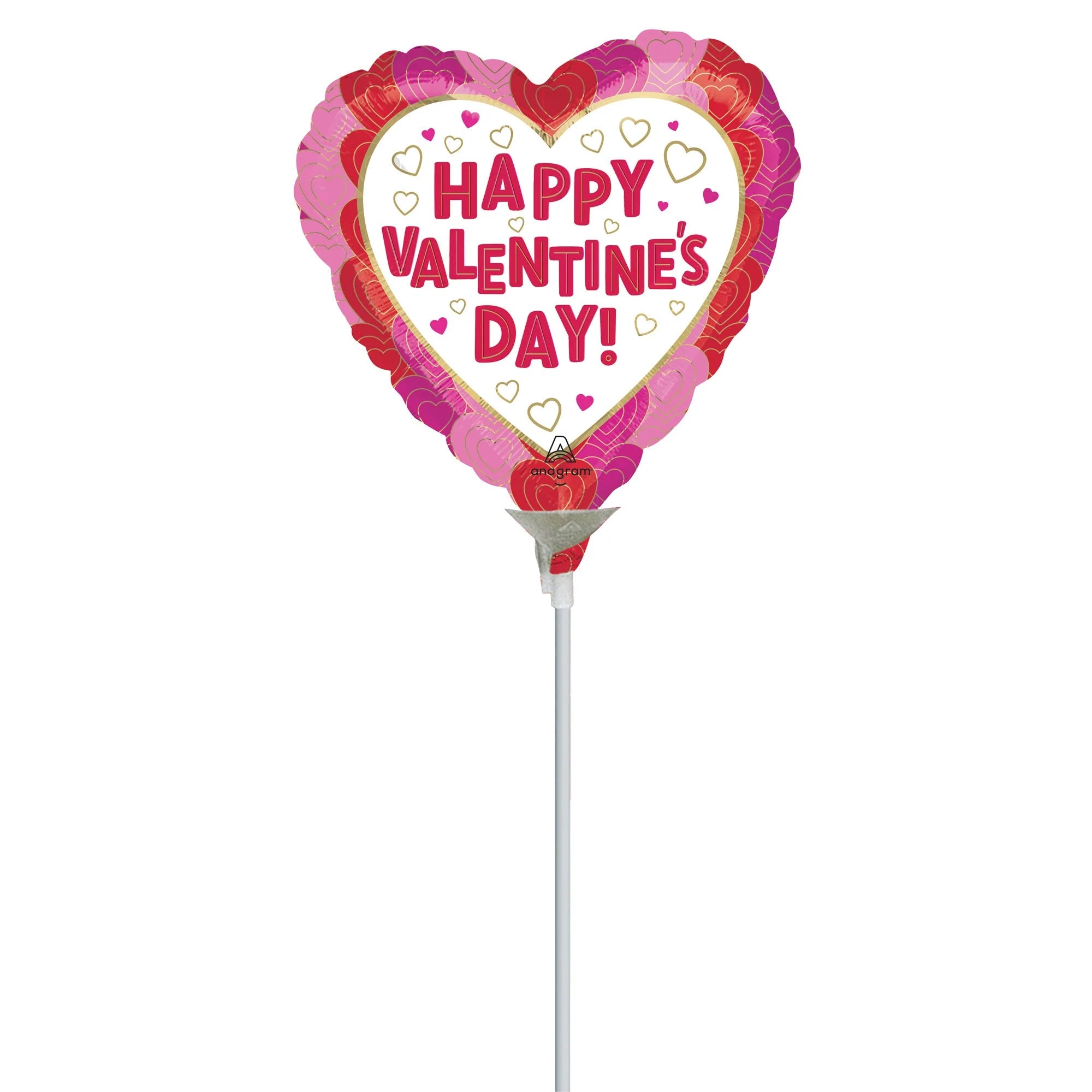 Valentine's Day Heart Shaped Foil Balloons - 9 Inch Pink, Red & White Air-Filled Party Decorations for Romantic Celebrations, Anniversaries & Wedding Proposals (1 Count)