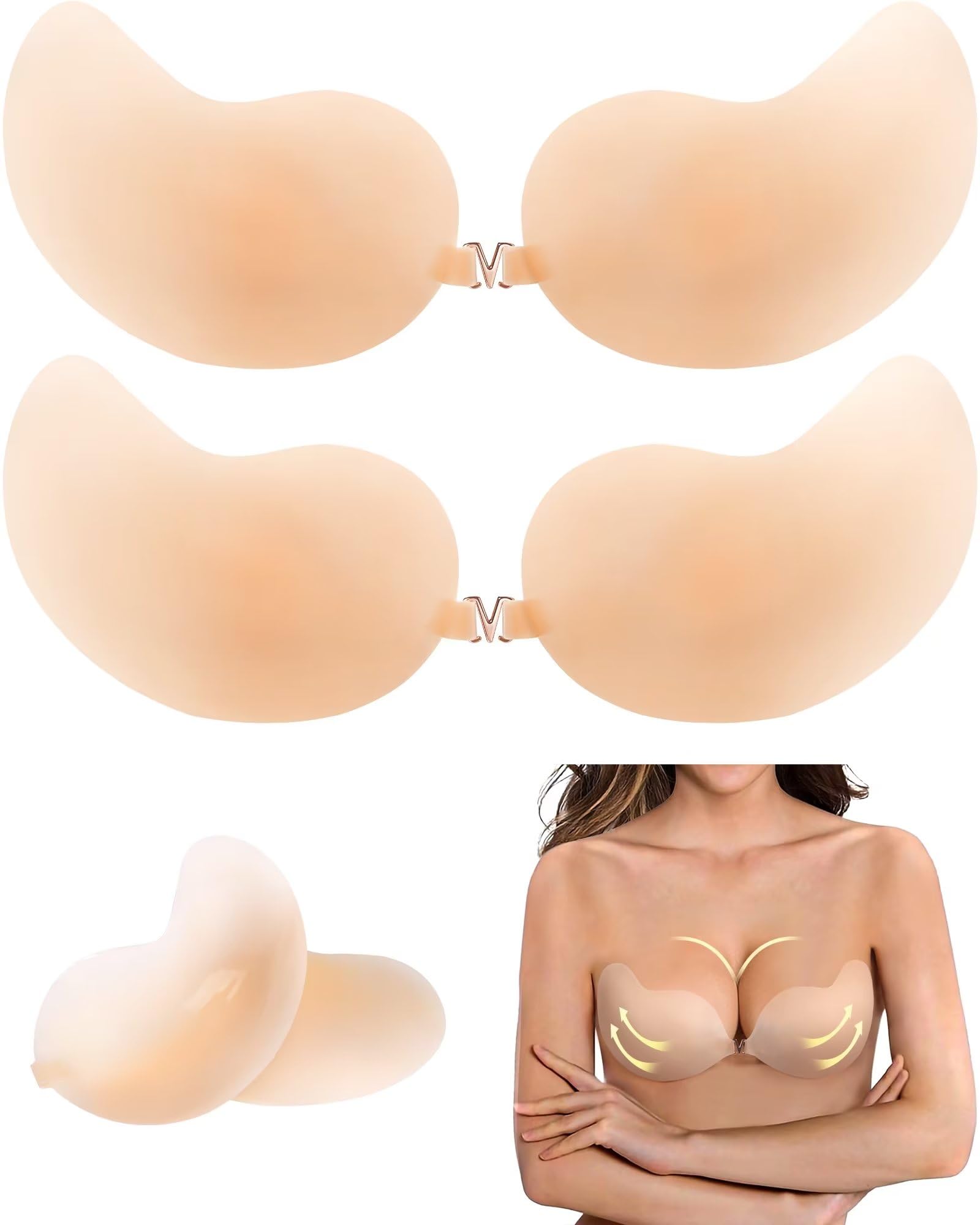 APOWUS Sticky Bra Ultra Thin - Adhesive Invisible Strapless Backless Silicone Bra (2 Pairs) for Small Breasts | Perfect for Backless Dresses, Wedding Gowns & Summer Tops