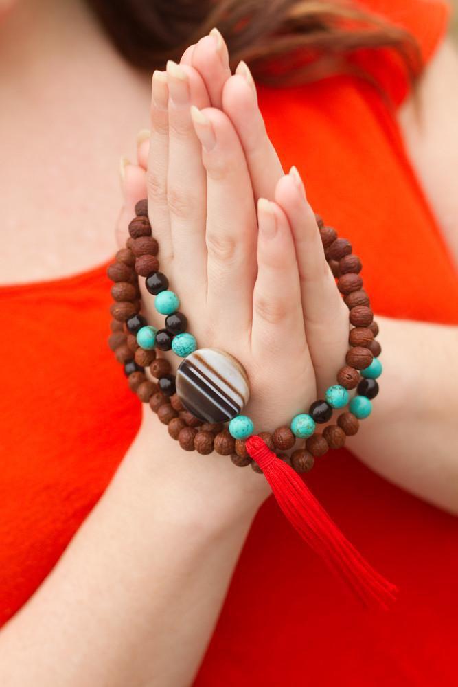 108 Bead Raktu Seed Mala Prayer Necklace - Natural Rudraksha Meditation Beads for Yoga, Mindfulness & Spiritual Healing - Perfect for Buddhist Chanting, Hindu Puja & Stress Relief