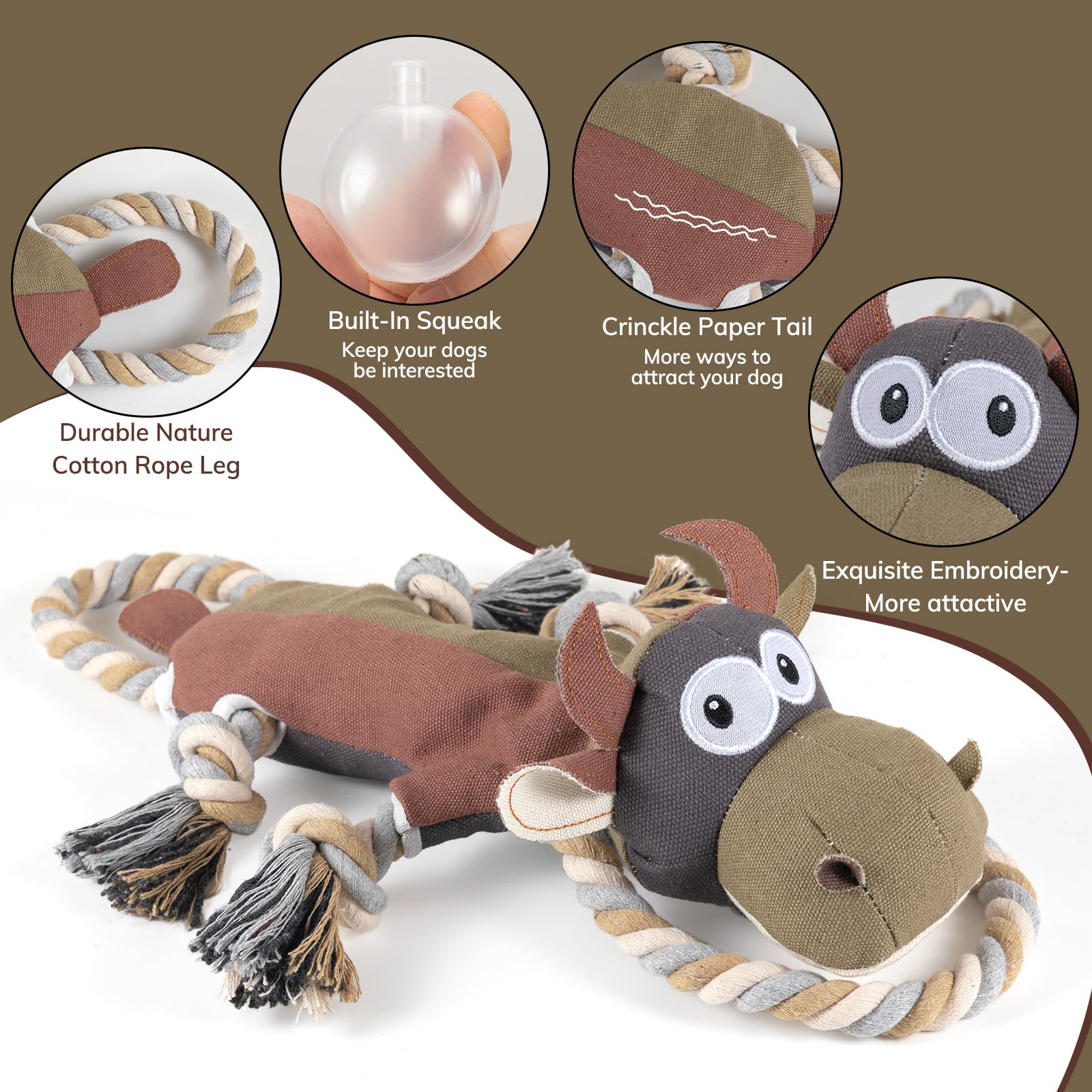 Large Dog Squeaky Toys - Durable Giraffe Tug of War Plush with Crinkled Paper, Interactive Stuffed Animal for Puppies & Big Breeds, Perfect for Indoor Play & Outdoor Training