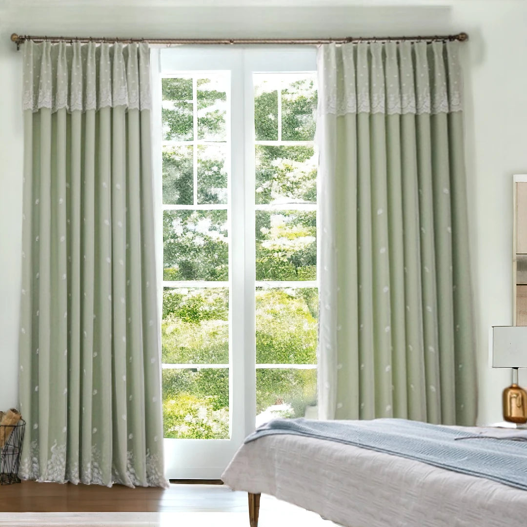Selene Two Layer Room Darkening Blackout Custom Curtains - Embroidered Window Treatments for Bedroom & Living Room - Light Blocking Thermal Insulated Drapes for Home Decor