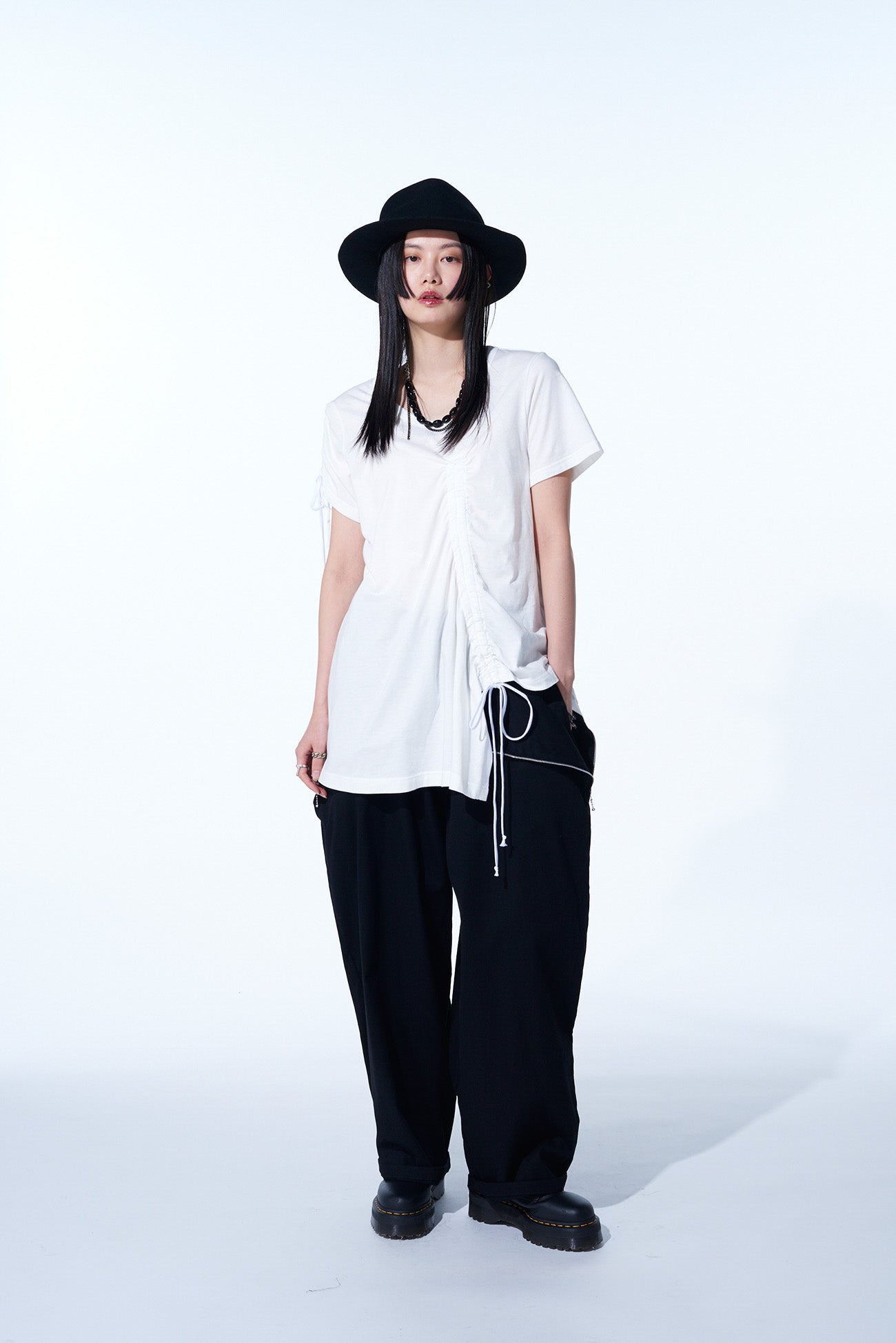 **Cotton Twill Drawstring Wide Leg Pants with Side Zip Pockets - Comfortable Casual Pants for Women, Lounge Wear, Travel & Everyday Outfits**