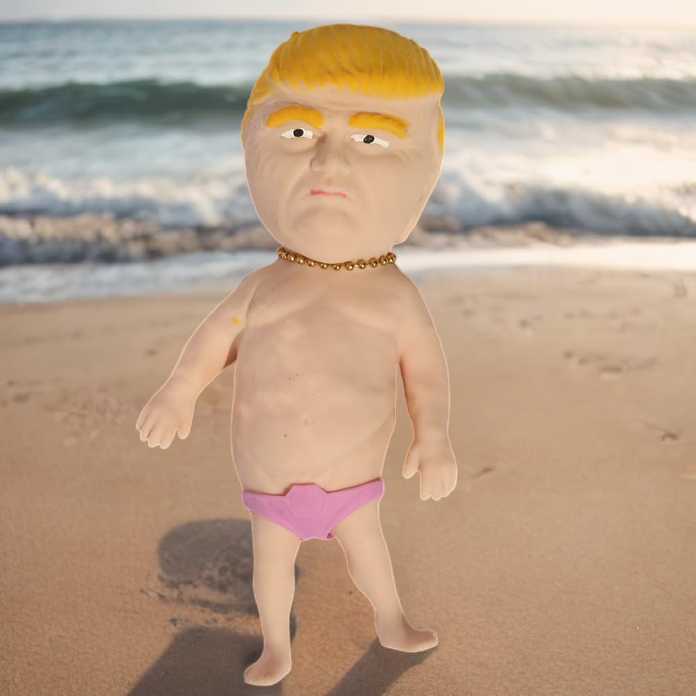 Donald Trump Stress Relief Toy - Squishy Sand-Filled Fidget Ball with Golden Necklace & Swim Trunks - Fun Decompression Sensory Toy for Adults & Kids - Perfect for Office, Travel, and Anxiety Relief (Random Color)