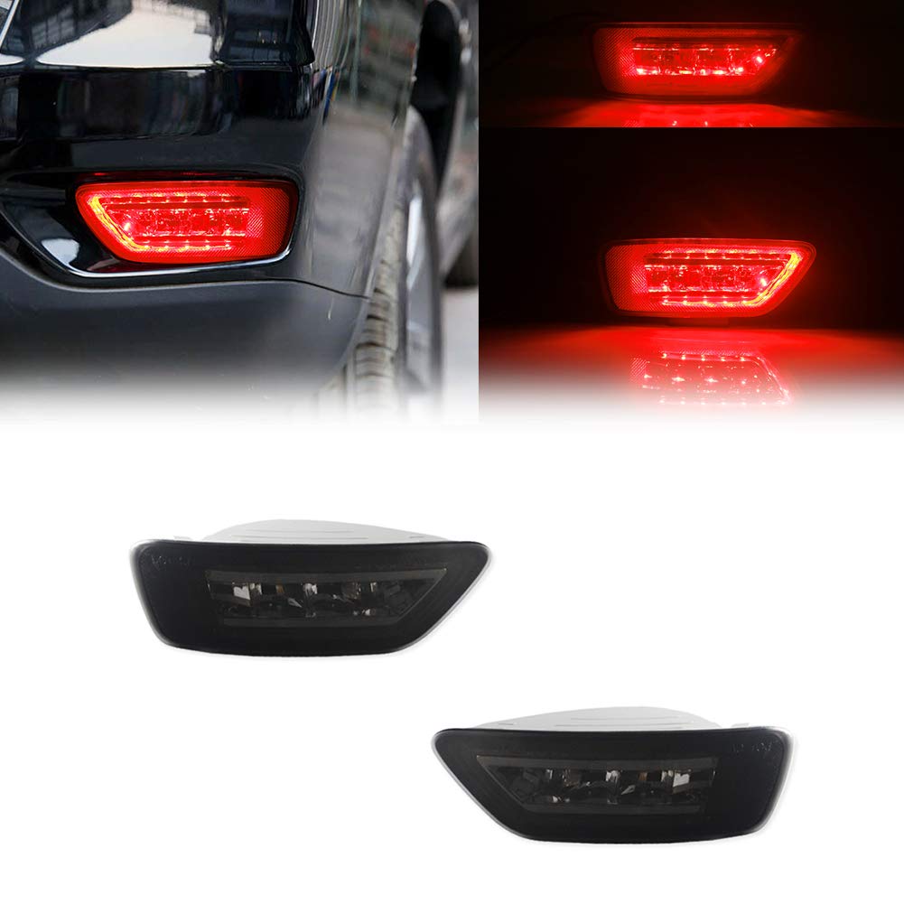 Smoked LED Rear Bumper Reflectors & Tail Lights Kit - Compatible with 2011-2023 Jeep Grand Cherokee WK2, Compass & Dodge Journey - Durable Fog/Brake Lights for Enhanced Night Driving Safety & Style
