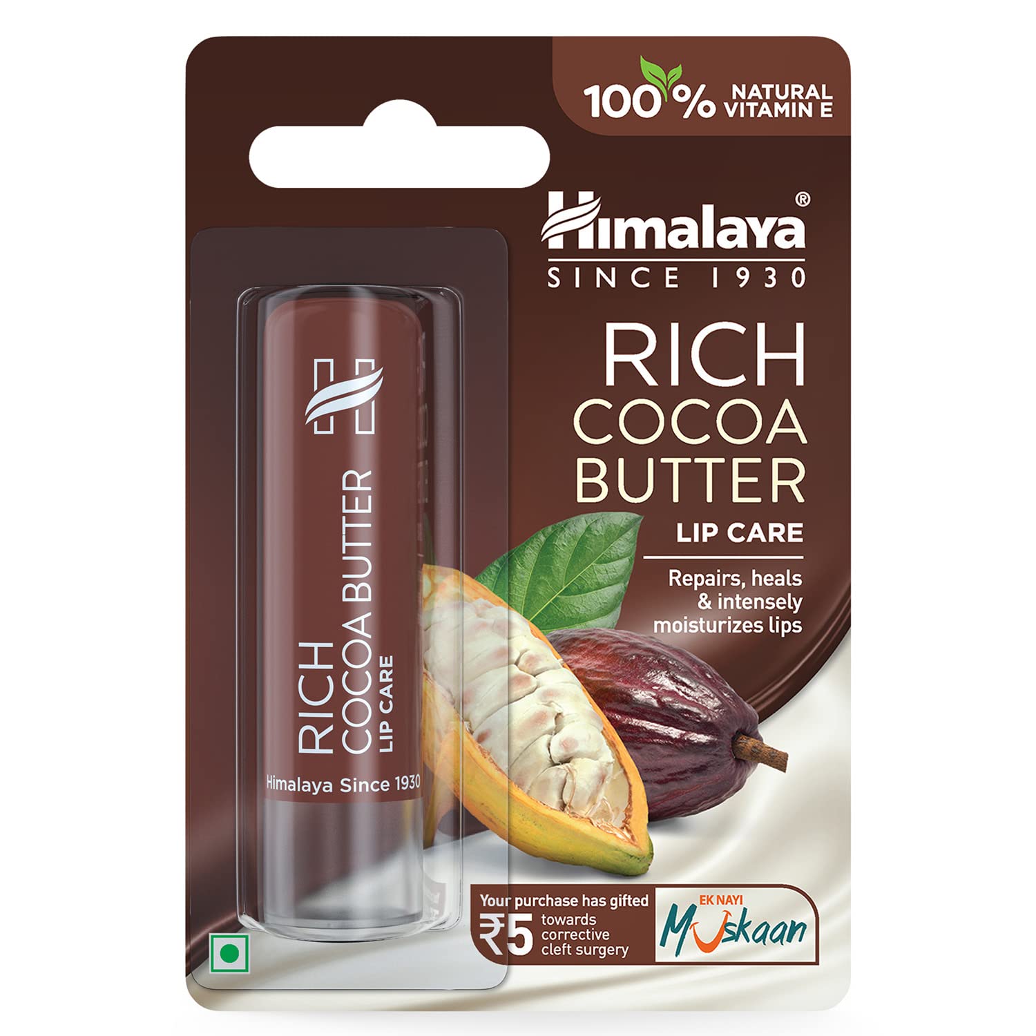 Himalaya Rich Cocoa Butter Lip Balm - 4.5g Ultra Moisturizing Lip Care for Dry, Chapped Lips - Perfect for Winter, Travel & Daily Hydration