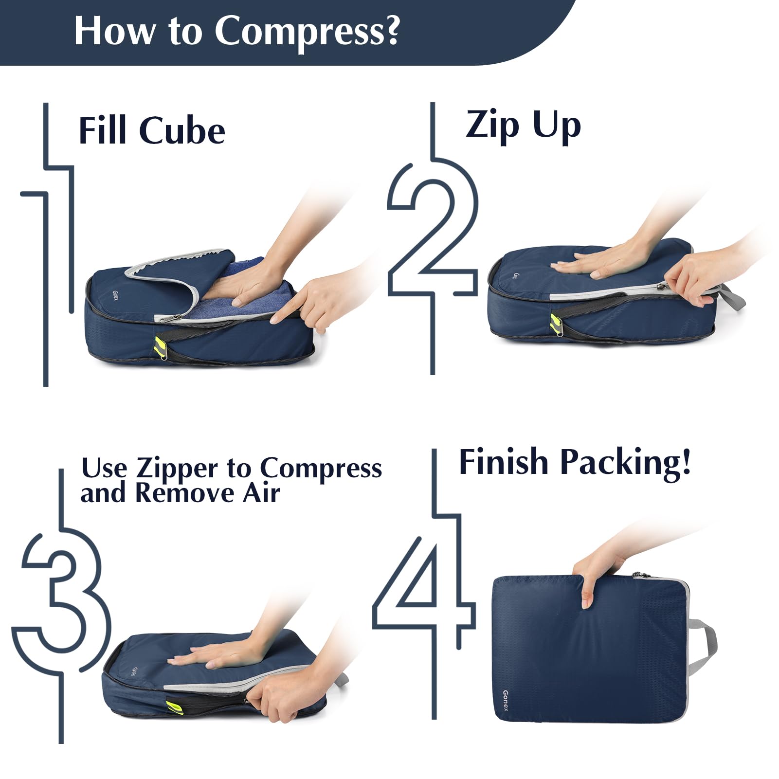 Gonex Compression Packing Cubes Set - 3 or 4 Piece Expandable Travel Organizer for Luggage & Suitcases | Space Saving Storage Bags for Vacation, Business Trips & Backpacking