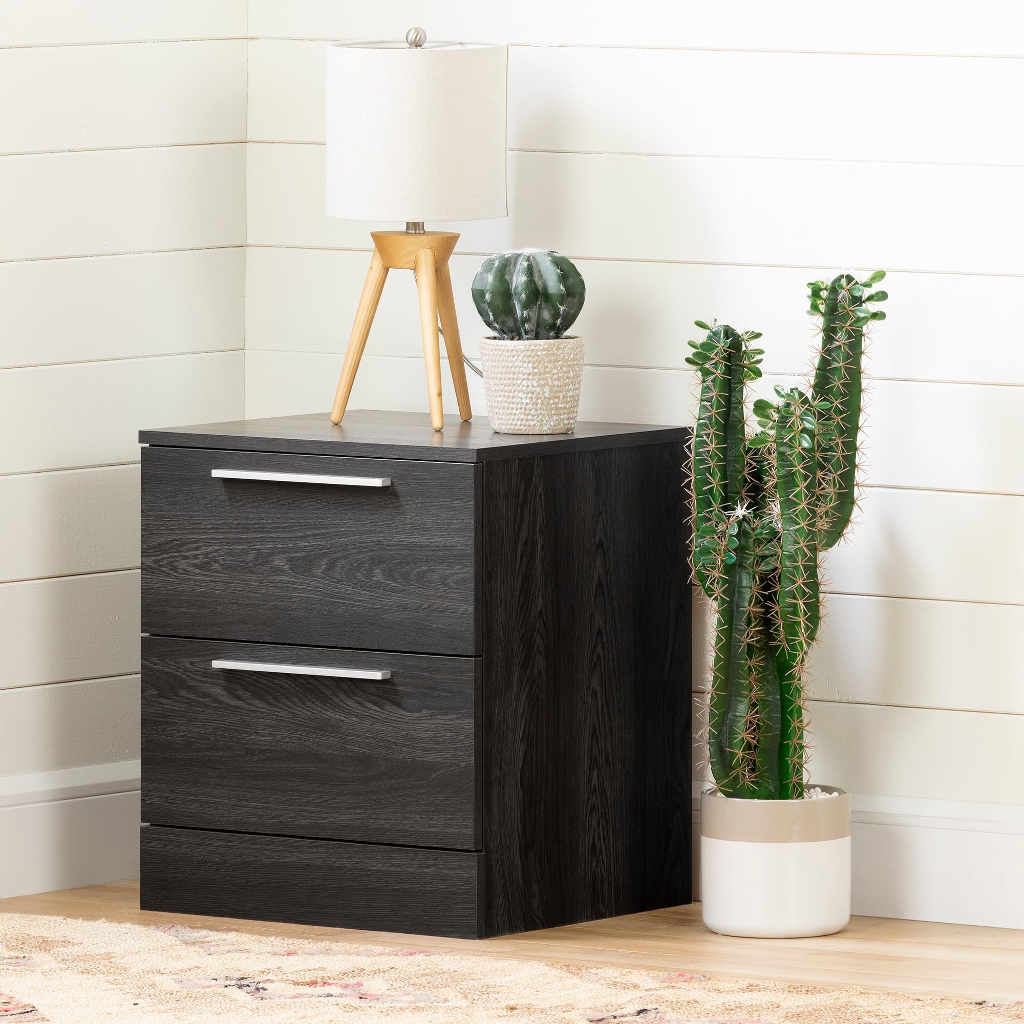 South Shore Step One Essential 2-Drawer Nightstand in Gray Oak - Modern Bedside Table for Bedroom Storage & Organization - Perfect for Small Spaces, Apartments & Guest Rooms