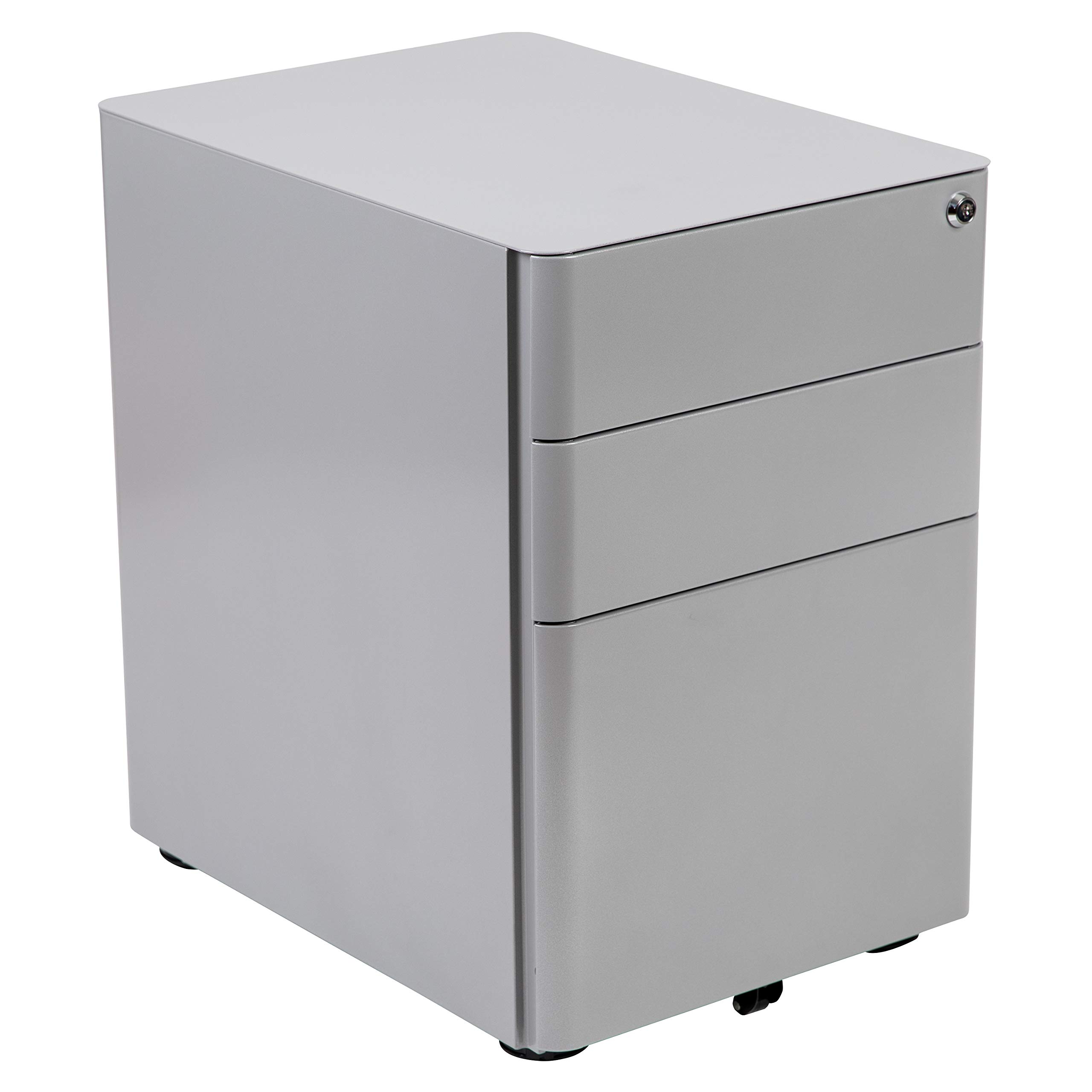 EMMA + OLIVER Modern 3-Drawer Locking File Cabinet with Wheels - Gray Storage Organizer for Office, Home, or Classroom Use