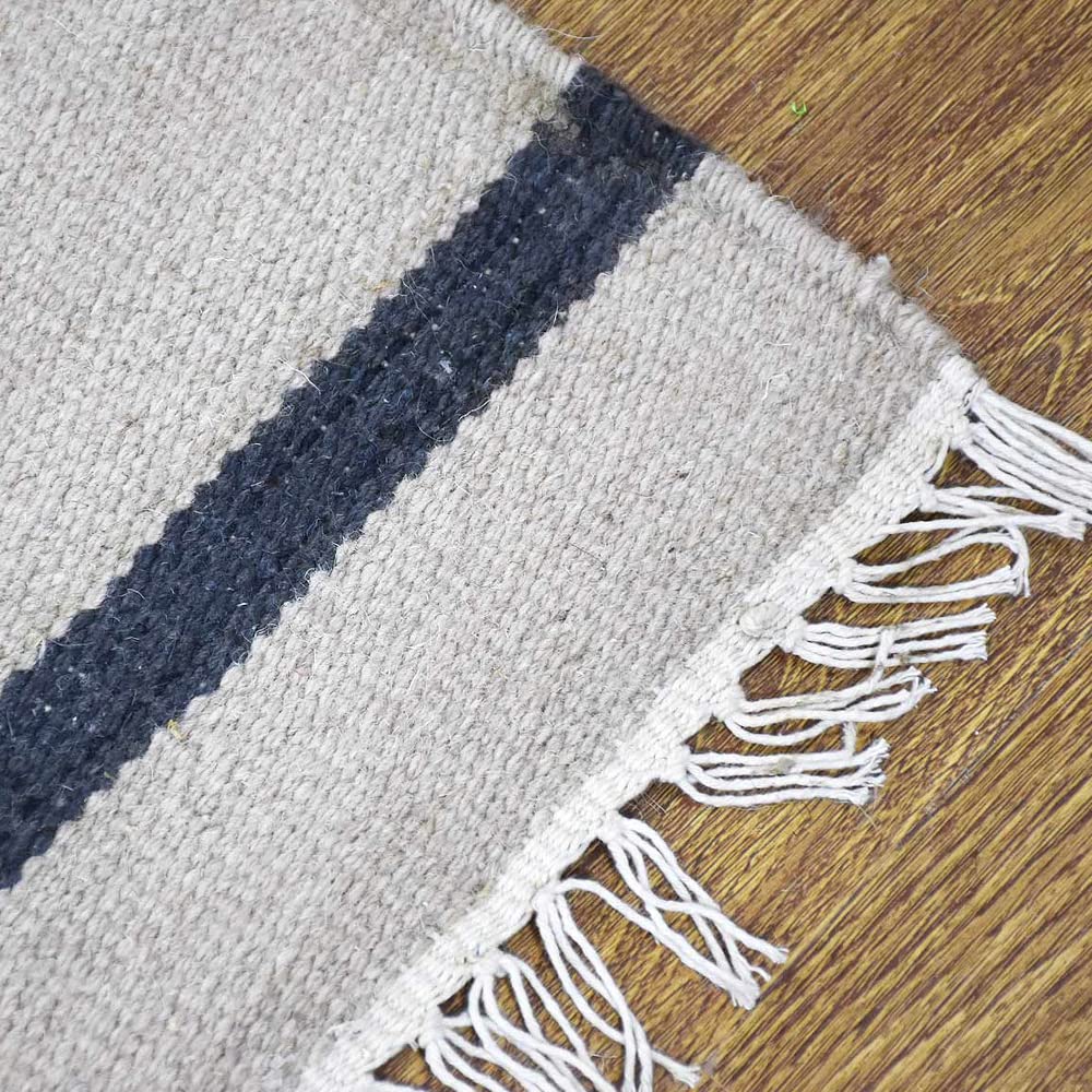 Hand Woven Flat Weave Kilim Wool Eco-Friendly Area Rug - 3'x13' Runner, Cream Charcoal, Contemporary Modern Design, Low Pile Handmade Carpet for Living Room, Hallway & Entryway | Sustainable Natural Fiber Floor Decor