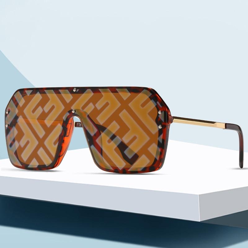 Futuristic Leopard Print FF Sunglasses for Women - Oversized UV Protection Cat Eye Shades - Perfect for Beach, Driving & Fashion Outfits