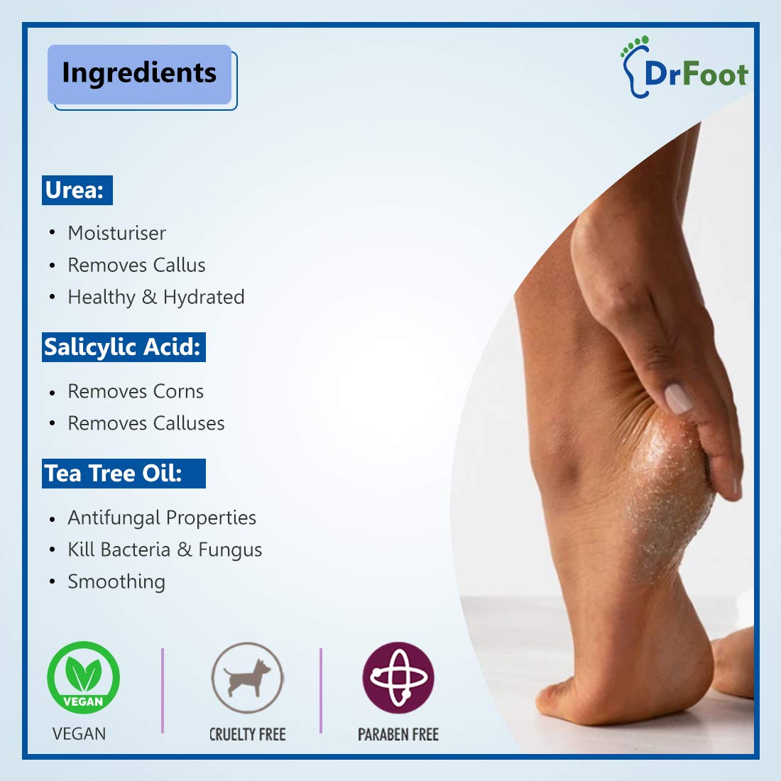 Dr Foot Cracked Heel Repair Cream - 40% Urea & 1% Salicylic Acid Foot Care Treatment for Dry, Rough Feet - Dead Skin Remover Gel for Cracked Heels & Calluses - Perfect for Daily Foot Care Routine, Pedicures & Winter Foot Protection