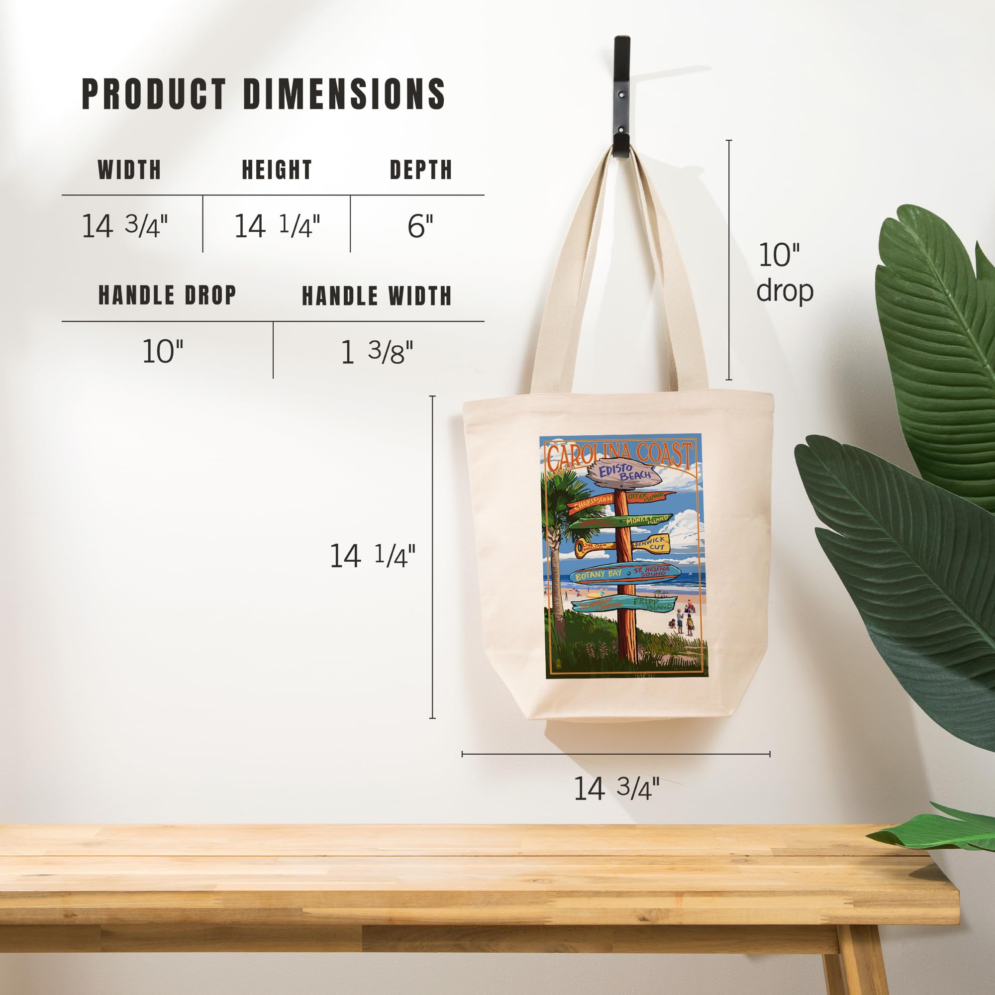Lantern Press Edisto Beach South Carolina Destinations Sign - 100% Cotton Canvas Reusable Tote Bag for Shopping, Beach Trips & Groceries