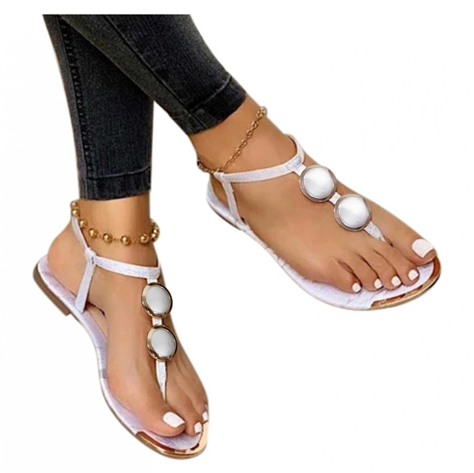 Gibobby Women's Flat Platform Sandals with Buckle Ankle Strap & T-Strap Design - Stylish Beach Sandals for Summer Vacations, Poolside Lounging, and Casual Outings