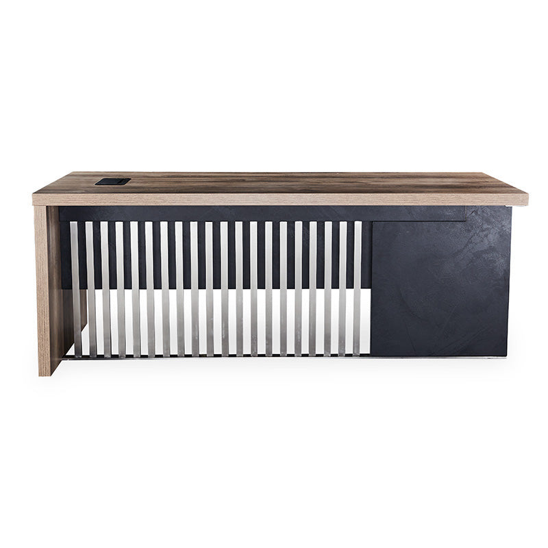AFTAN 180cm Executive Desk Right Panel - Warm Oak & Black Finish, Modern Office Desk for Home & Business Workspace