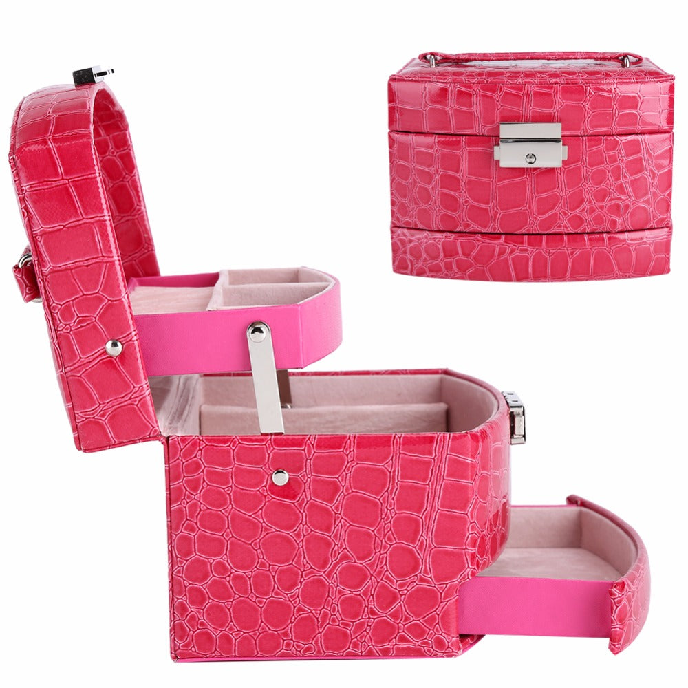 3 Layer Leather Jewelry Box & Makeup Organizer - Elegant Storage Case for Women's Cosmetics, Jewelry & Accessories | Perfect for Travel, Gifting & Home Organization