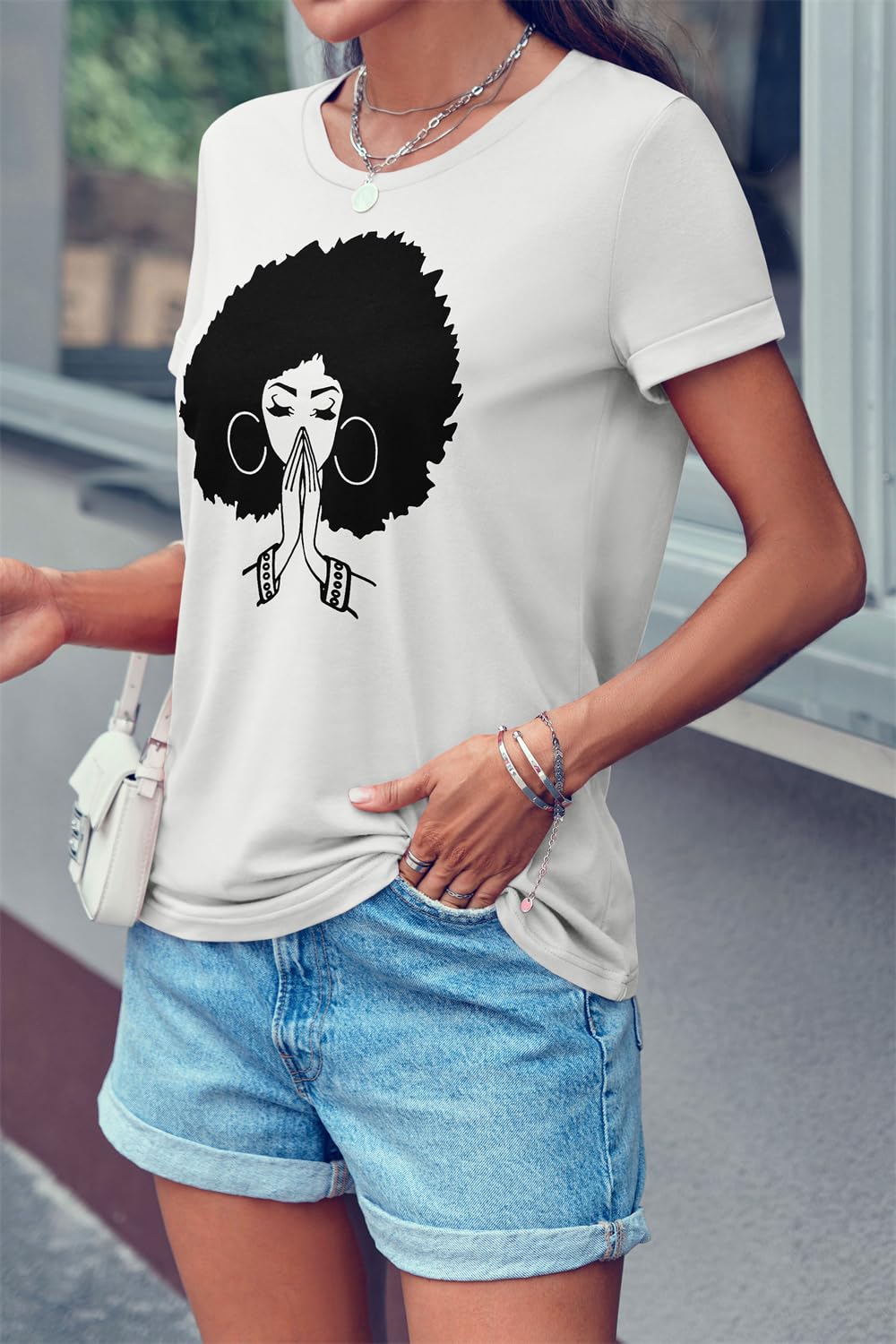Qianxitang Women's Graphic Print Cotton T-Shirt - Cute Summer Casual Short Sleeve Round Neck Blouse | Perfect for Beach Outings, Weekend Wear & Casual Dates